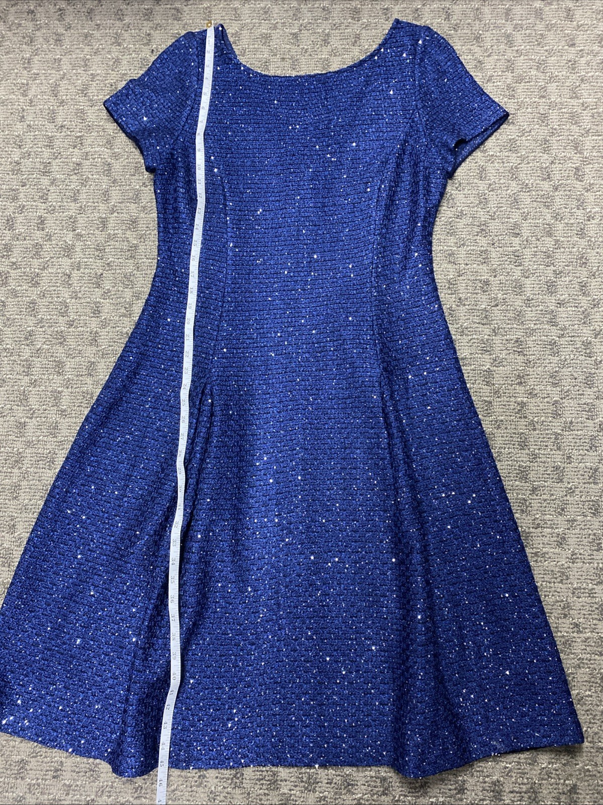 NWT St. John Sequin Textured Boucle Knit Dress Navy Multi Blue Women’s 12