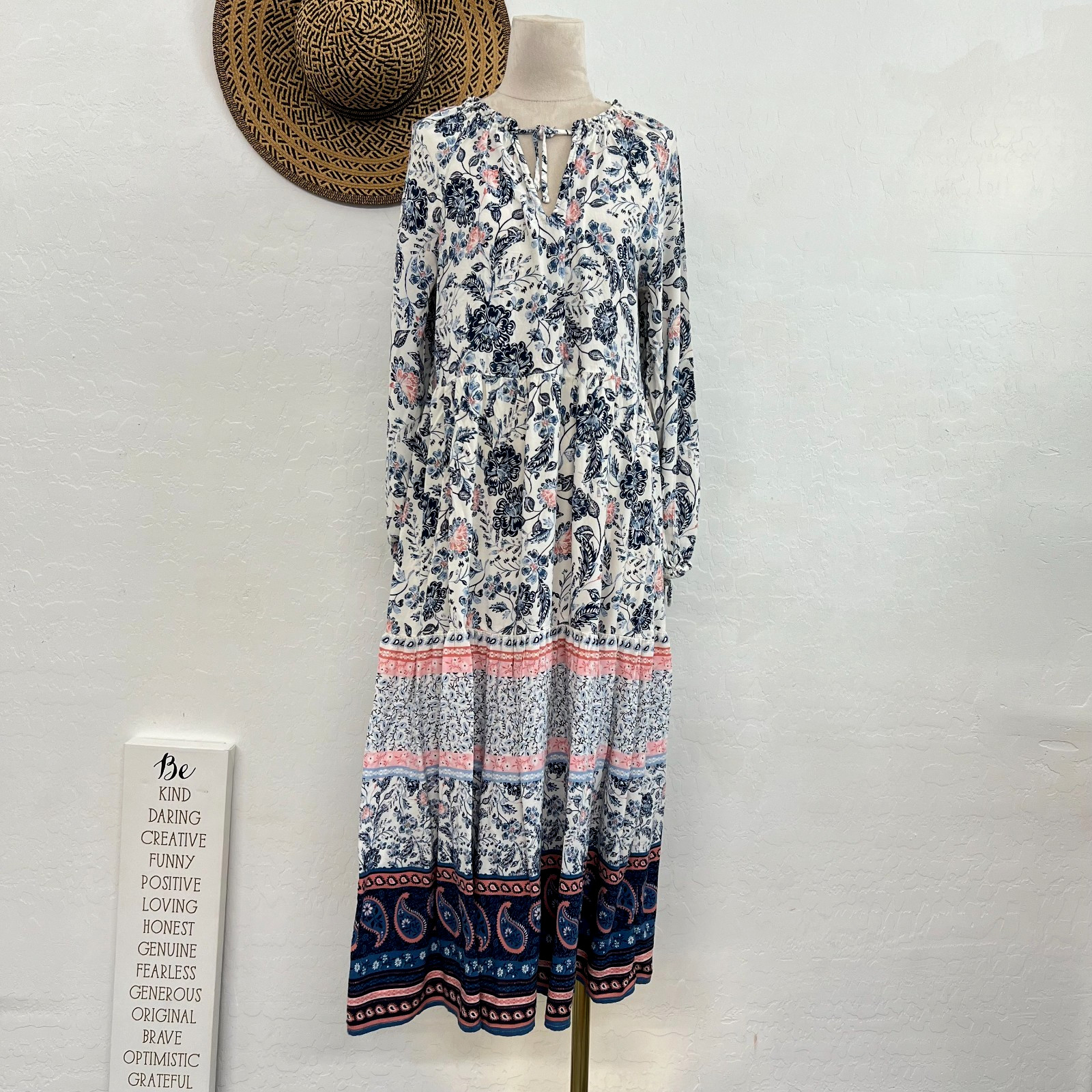Cottage core boho maxi dress M gypsy hippie prairie peasant milkmaid cowgirl