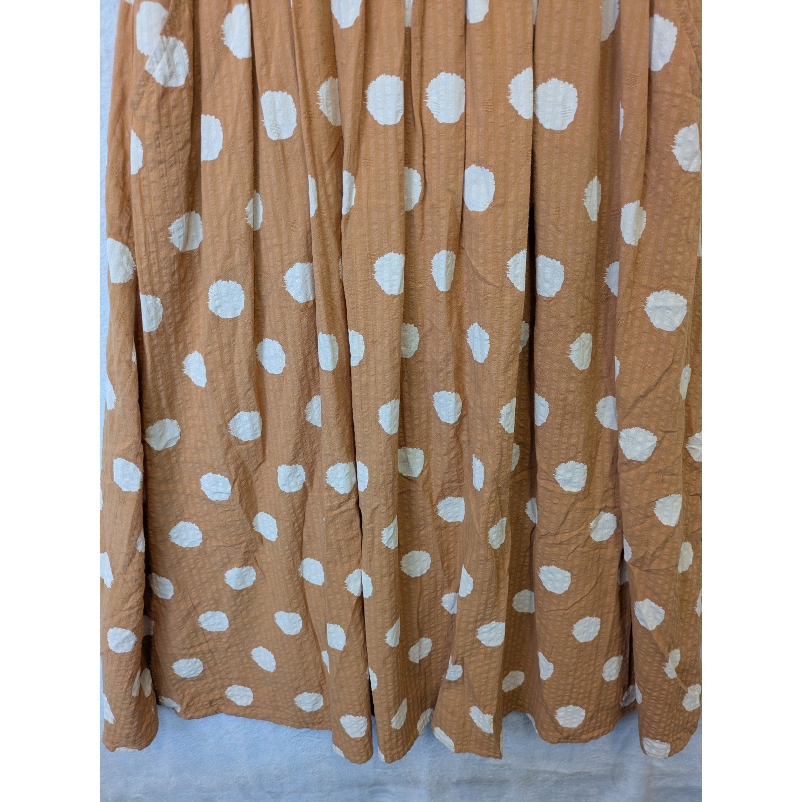 Roolee Midi Dress Women’s Small Brown Polka Dot Short Sleeve Textured