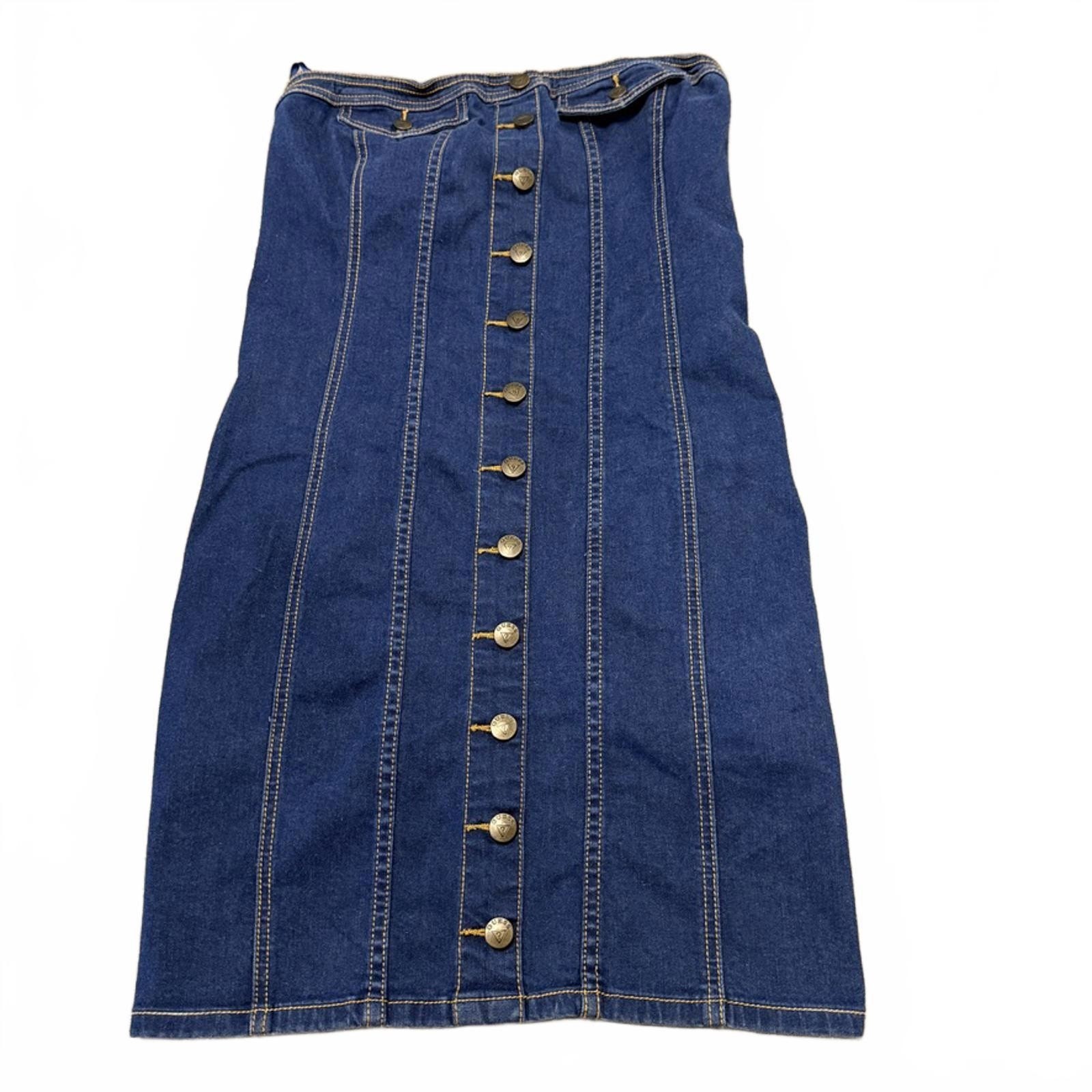 Vintage Guess Jeans Size 8 Women’s Blue Denim Button Front High Waist Jean Skirt
