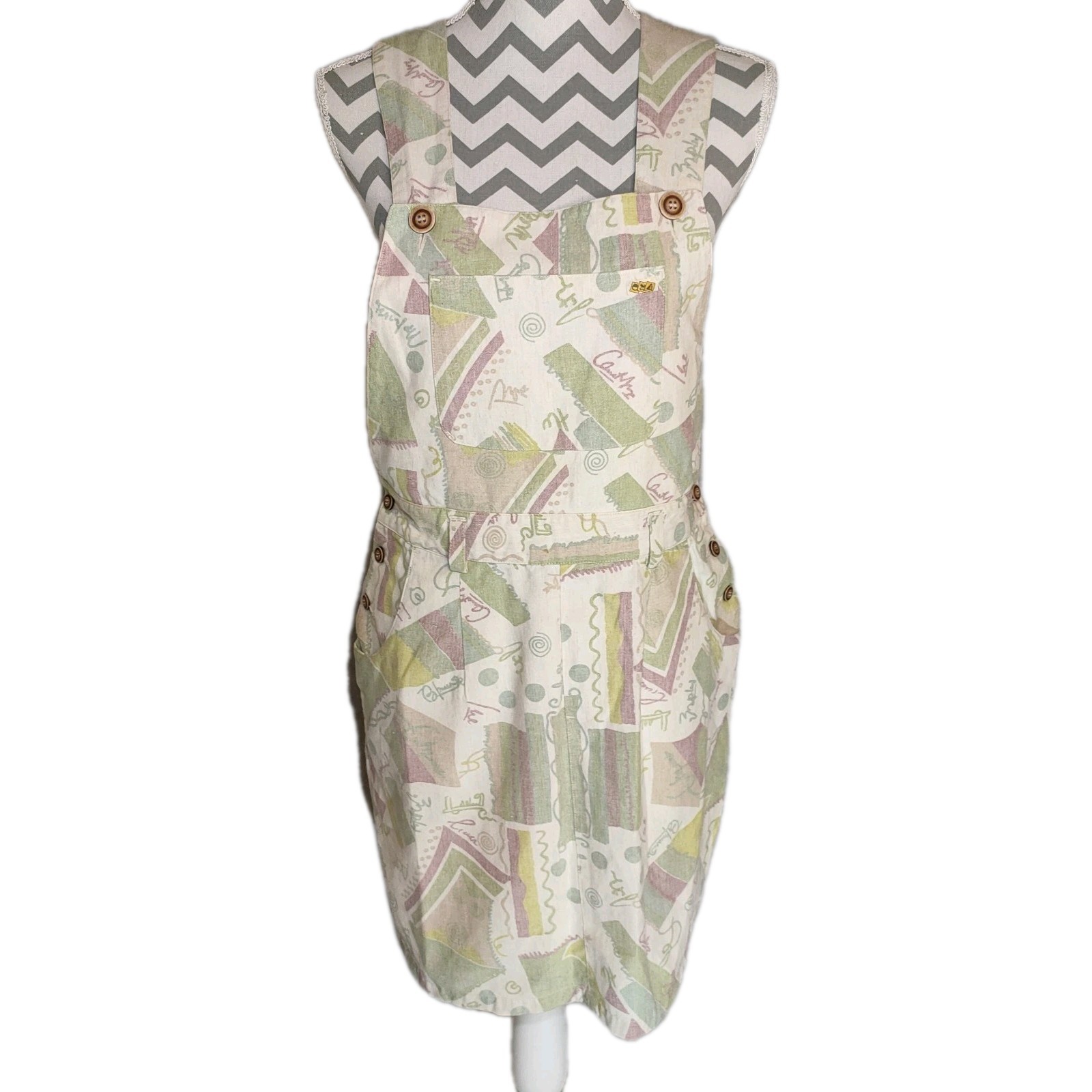 Vintage Dungaree Pinafore Dress UK 12 Pastel Green Kidcore 80s 90s Oxa Triset