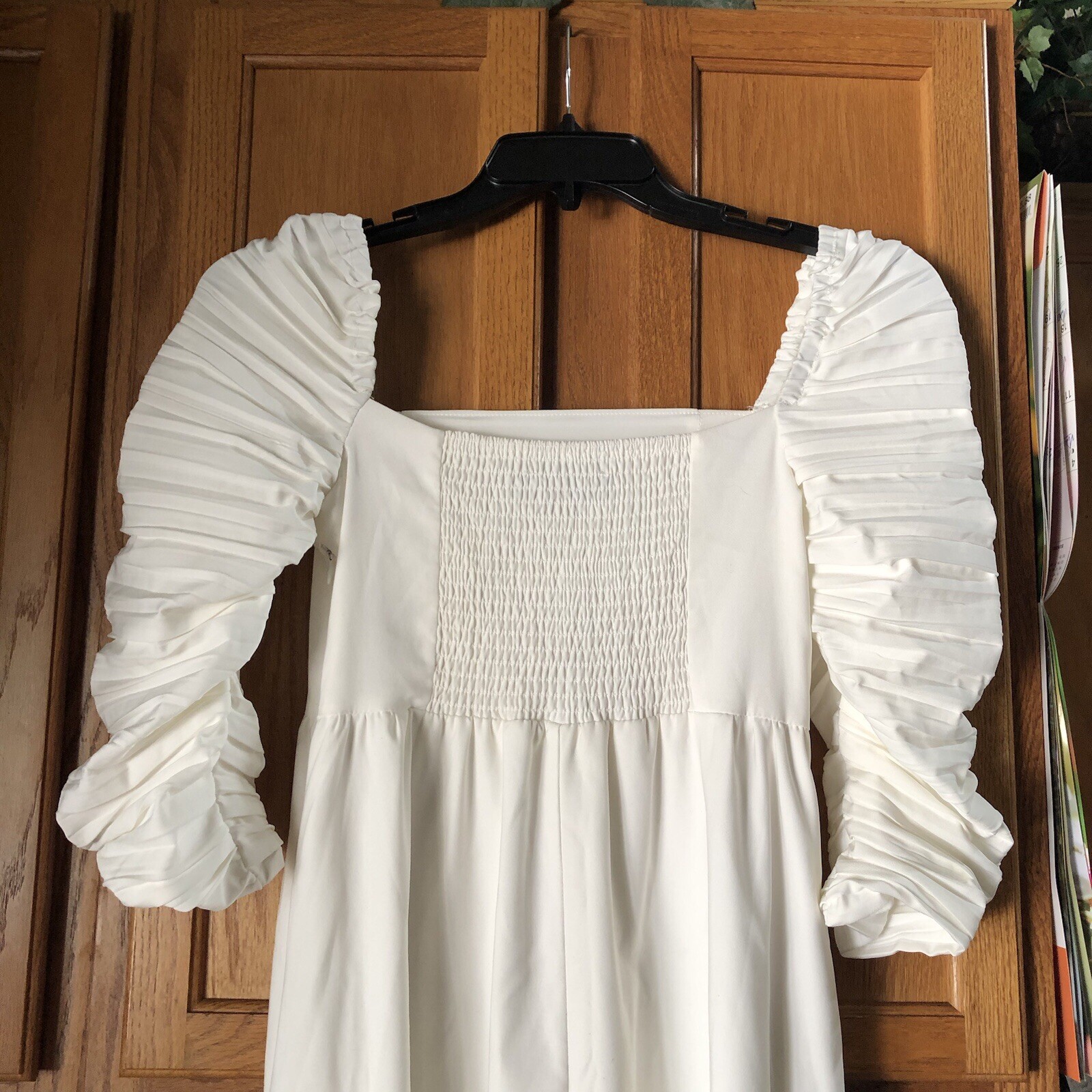 OPT Cottagecore Square Neck Smocked Milkmaid A-Line Midi Dress White Small
