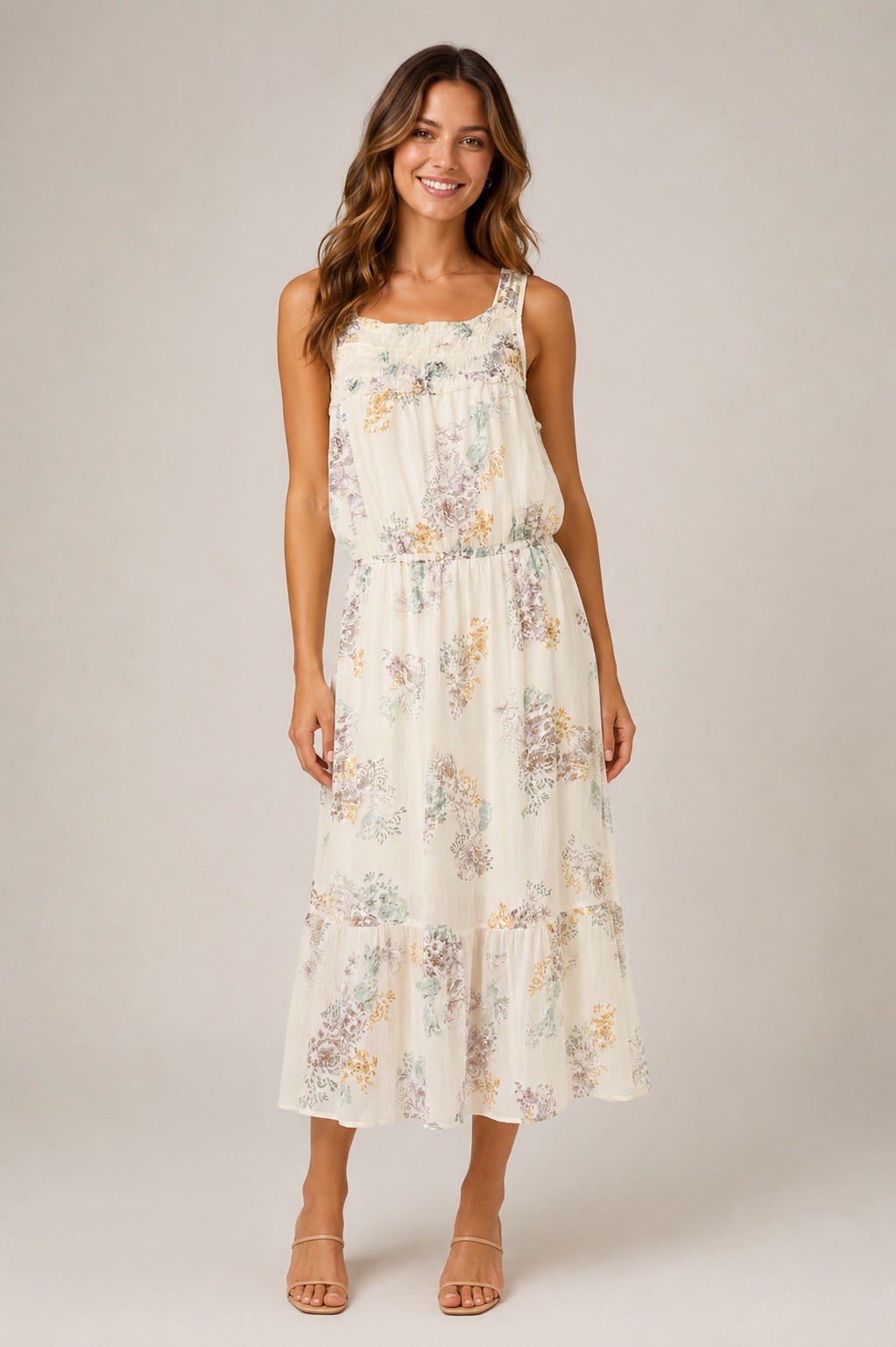 Maurices White Floral Maxi Dress Sleeveless Gathered Tiered Boho Cottagecore L