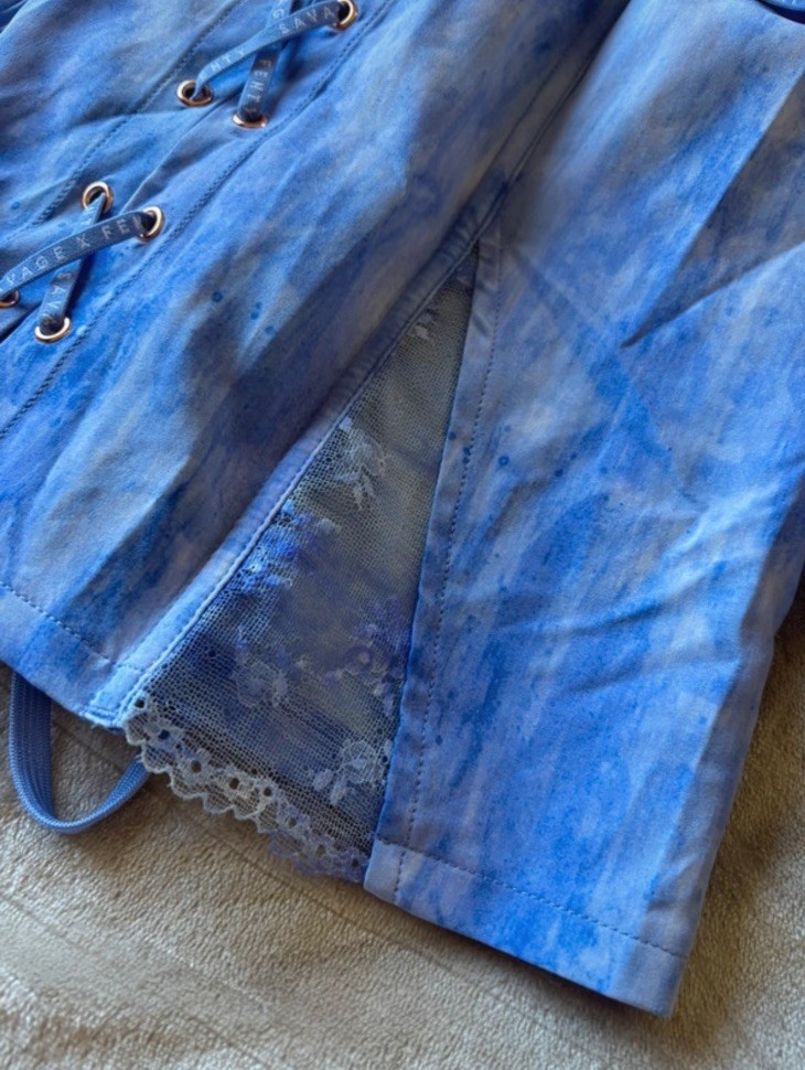 Savage X Fenty Blue Sheer Mesh Off Shoulder Lace-Up Mini Dress M