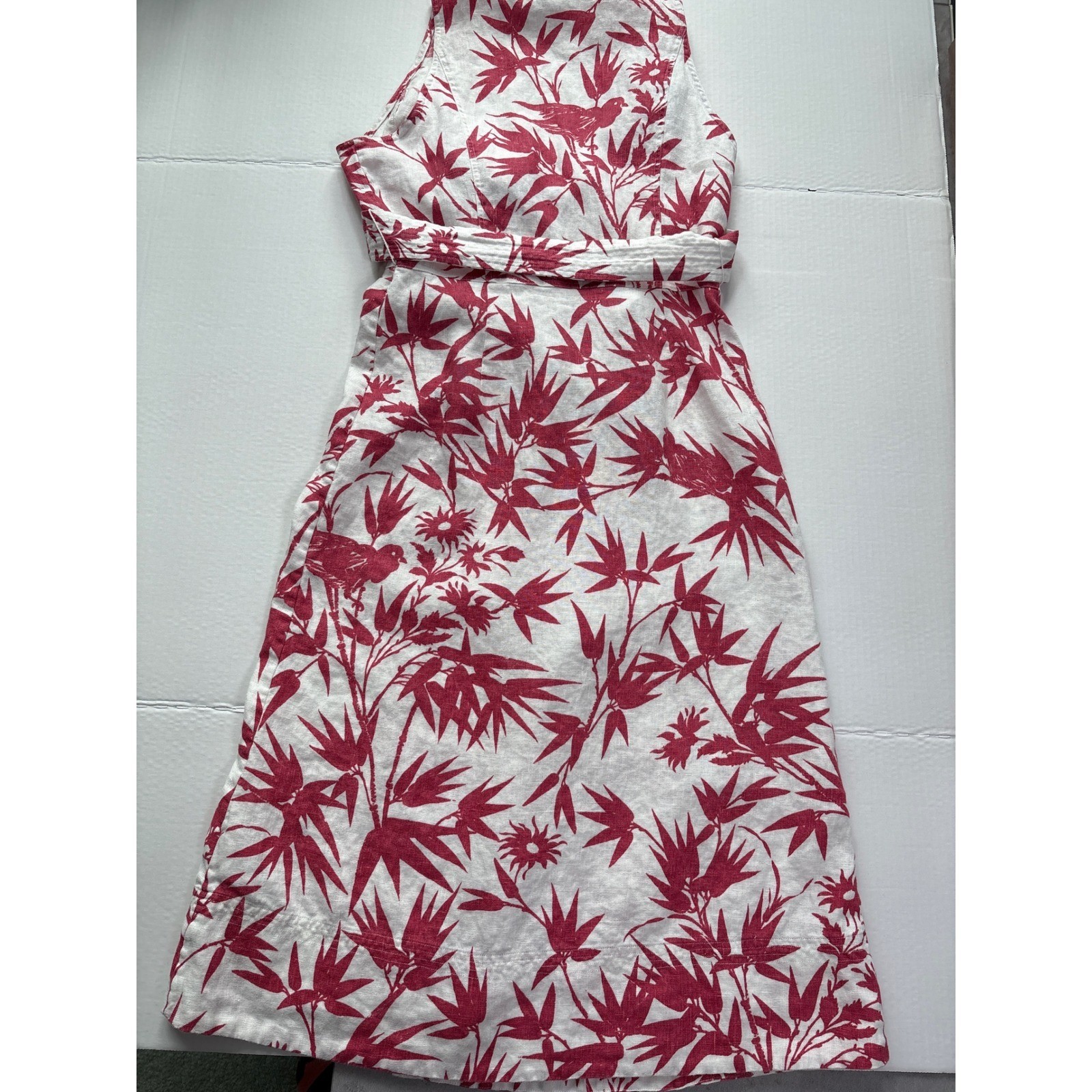 Polo Ralph Lauren Pink White 100% Linen Bamboo Bird Print Wrap Dress Size 4