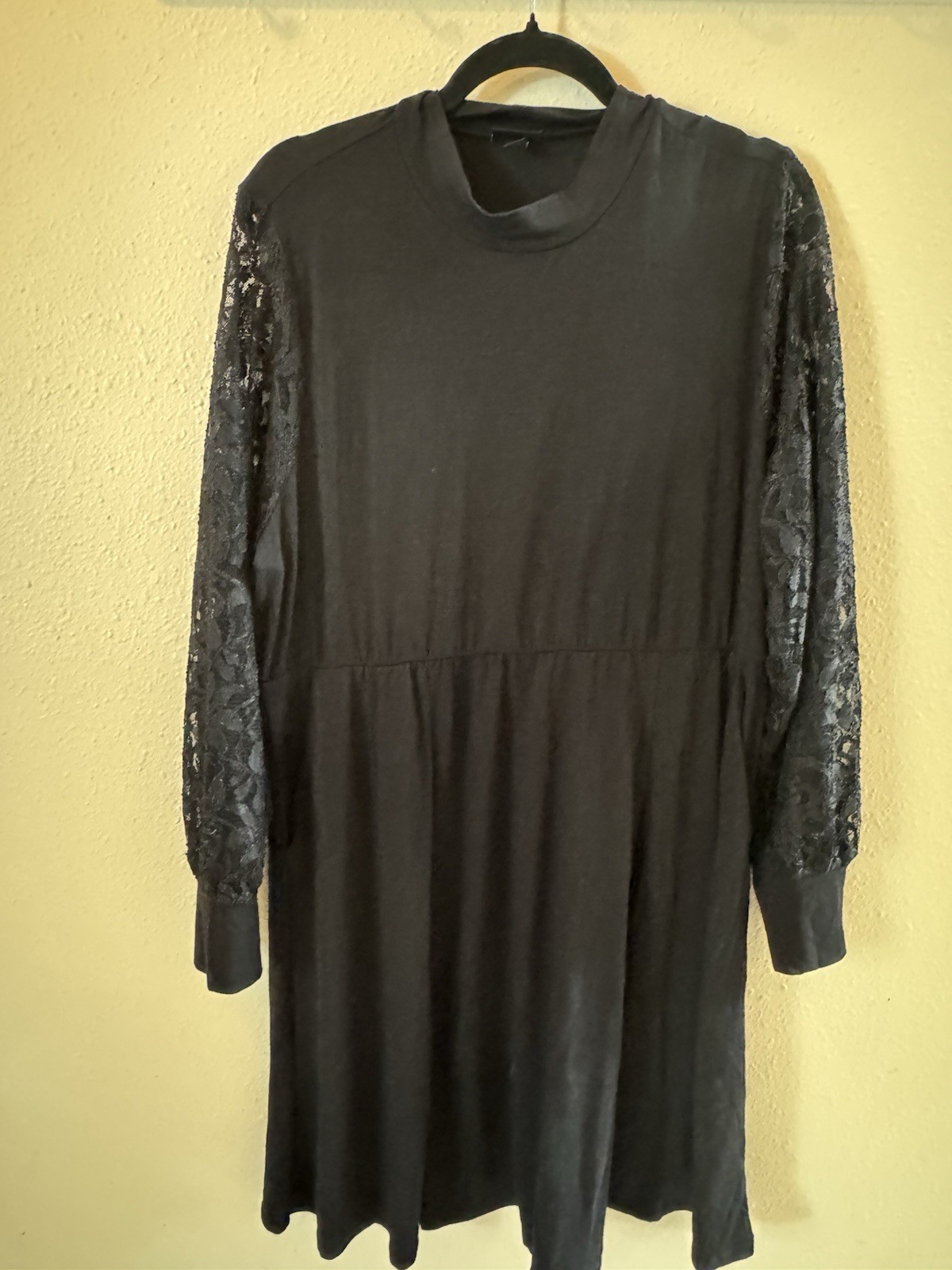 Torrid At The Knee Jersey Lace Sleeve Mock Neck Skater Dress Black Size 2 2xl