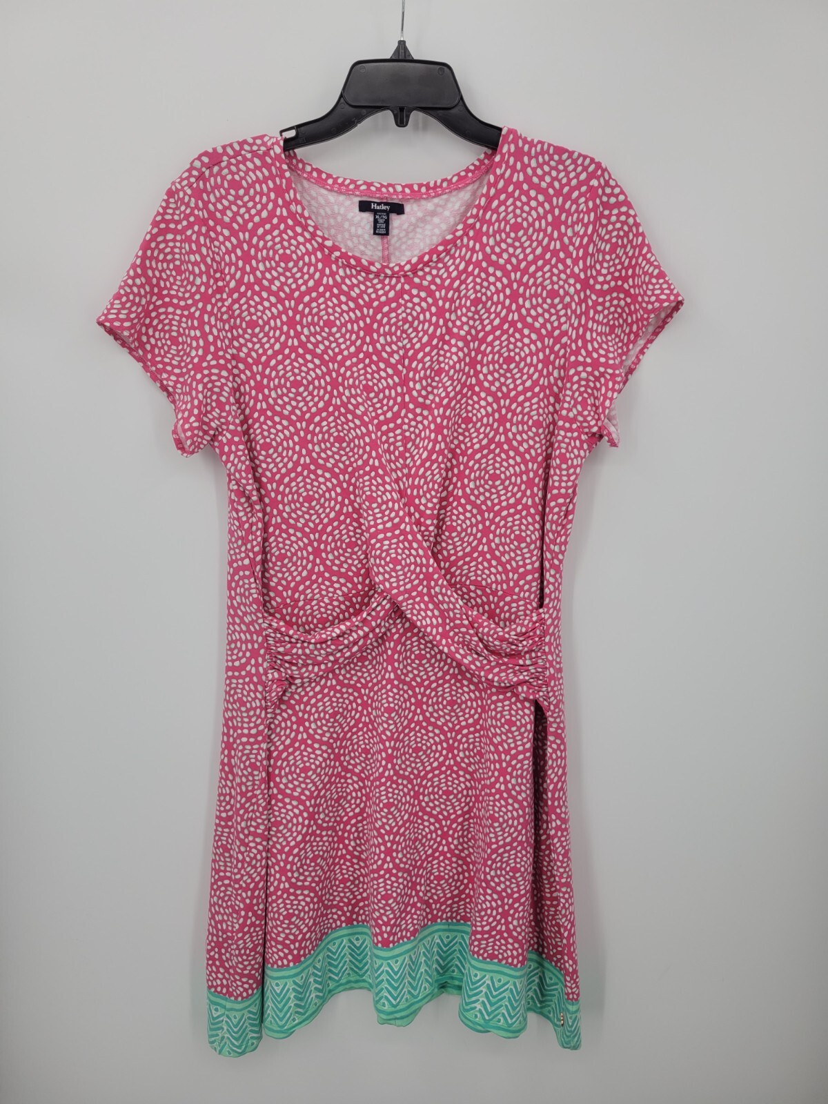Hatley Dress Womens XL Pink Green Print Crossover Waist Short Sleeve Artsy