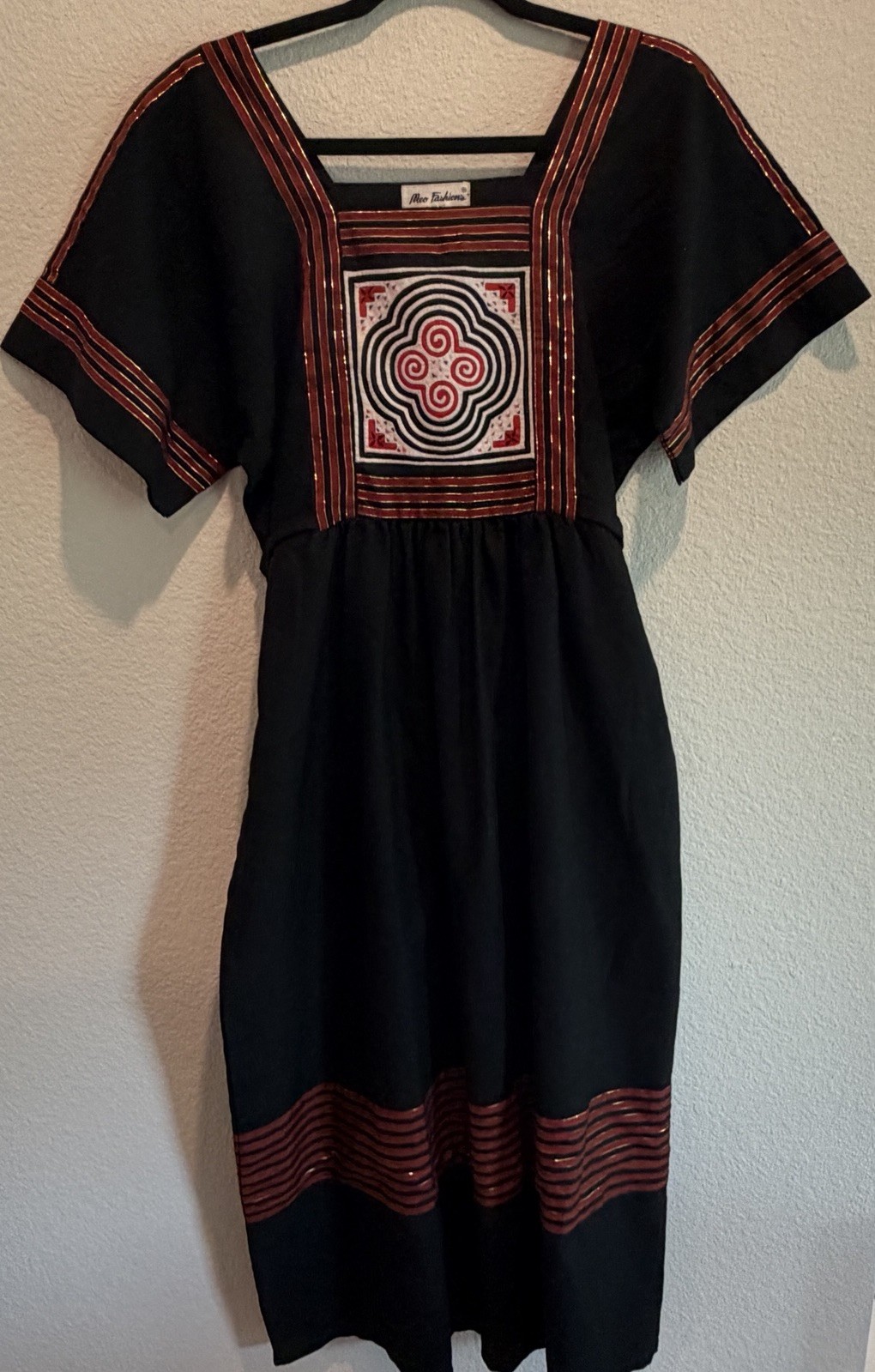 Vintage Meo Fashions by Kit Embellished Navy Maxi Dress Thailand Boho Medium
