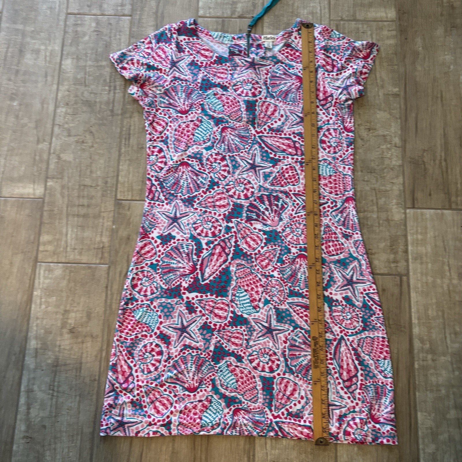 Hatley Round Neck Short Sleeve Pullover Lightweight Stretch Seashell Dress Large