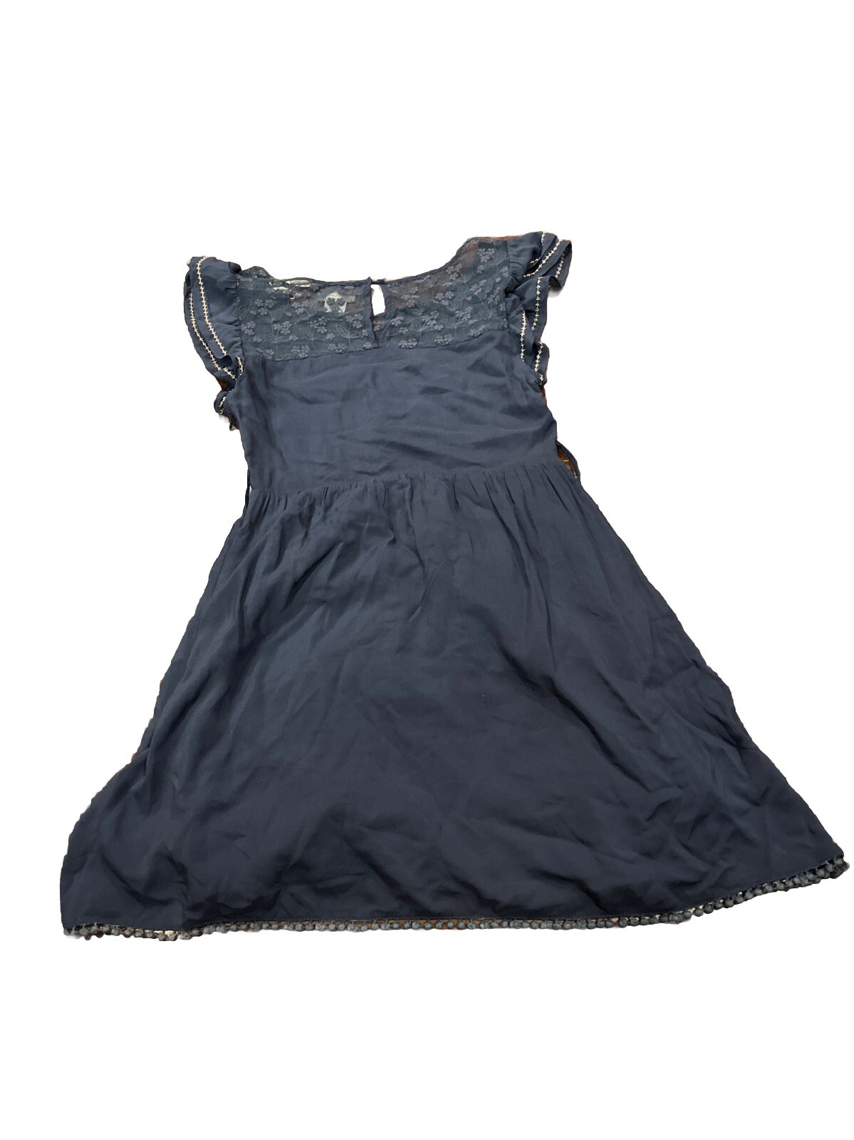 Womens Moon Collection Blue Lace Ruffle Sleeve Dress Embroidered Lined Sz S