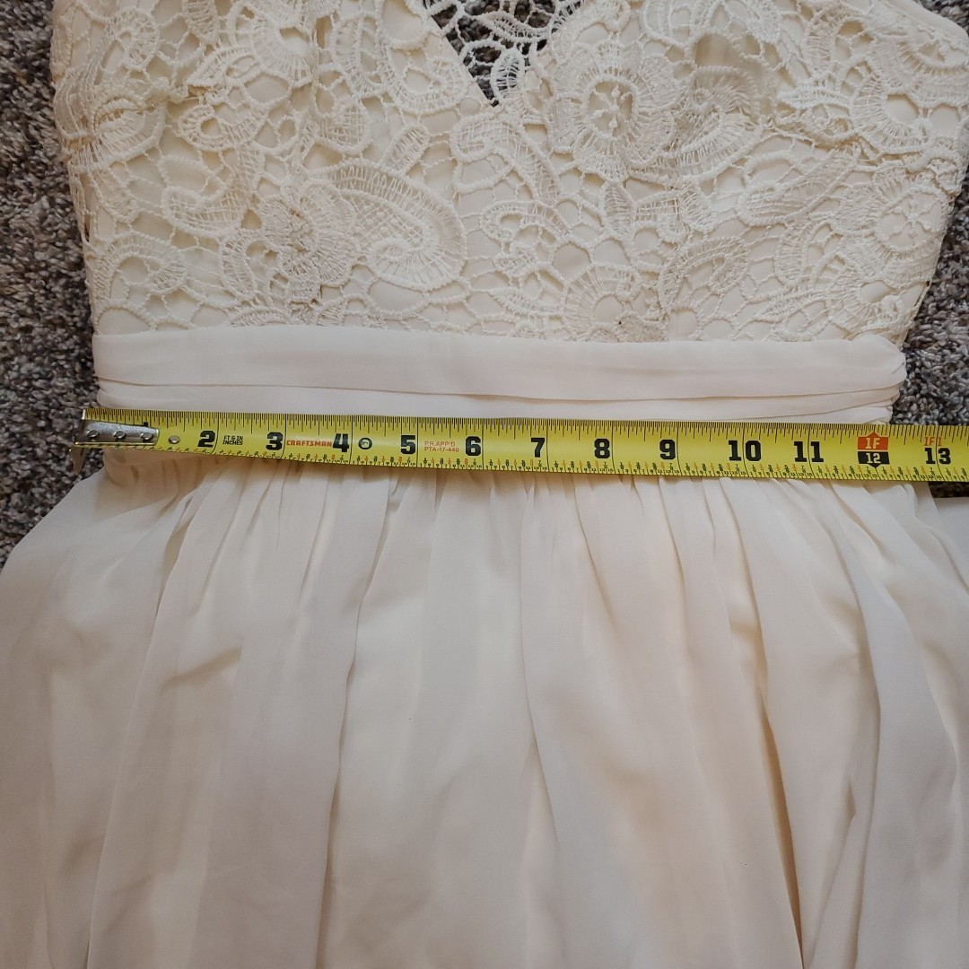 Saved By The Dress Beige Crochet Maxi Dress Woman Small Lace Top ZipUp Back NWT