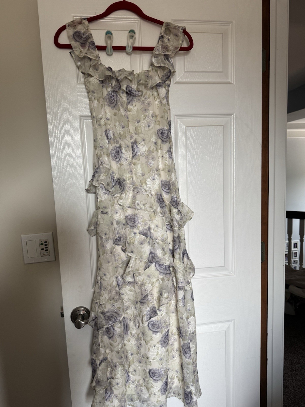 Altar’d State Ivory/Purple Floral Ruffle Chiffon Maxi Dress Sleeveless XXS