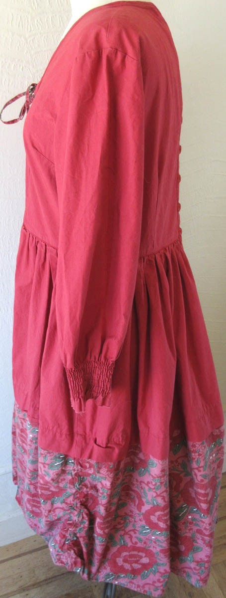 Ewa i Walla Raspberry and Floral Print Dress w/ Scrunchy Piping Around Skirt