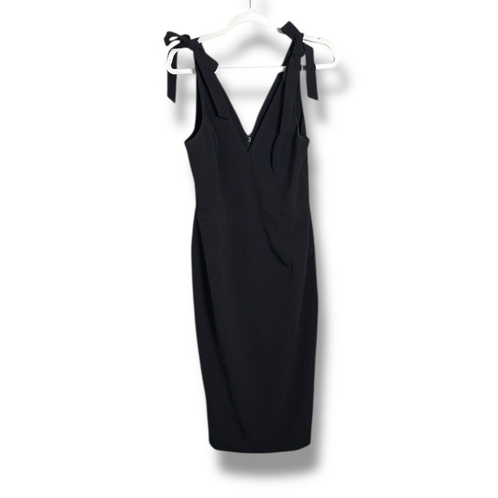 Dress the Population Lita Sleeveless Plunging Midi Sheath Dress Black Med LBD