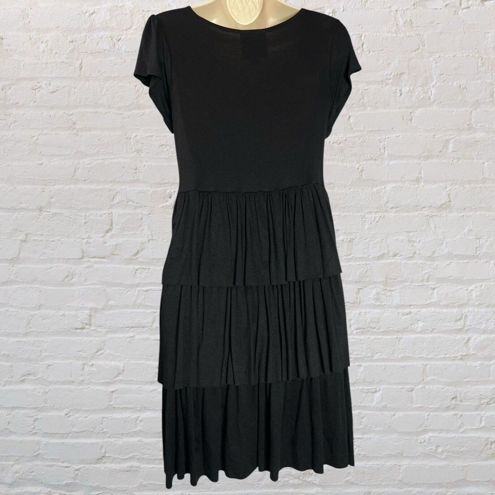 Black Rosette Neck Tiered Short Sleeve Dress Size L Juniors Whimsigoth