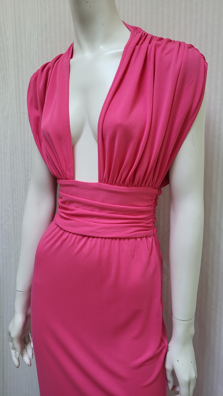 CELINE Pink Viscose Jersey Knit Plunging Neckline Dress – Size EU 38 / US XS/S
