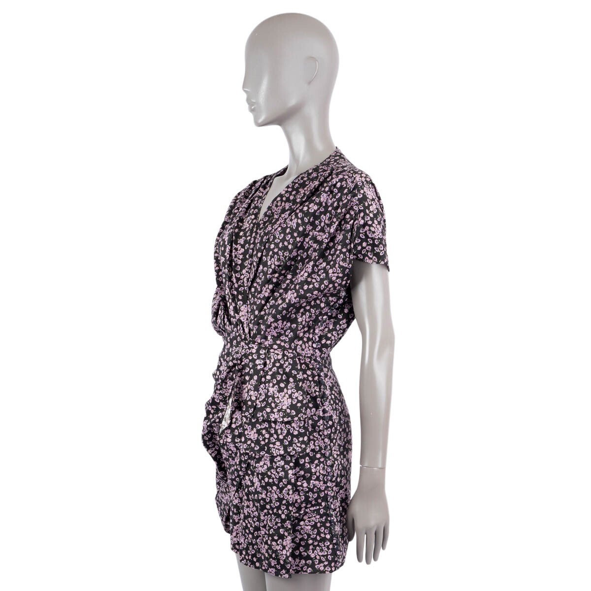 68084 auth MAGDA BUTRYM black & lilac viscose FLORAL DRAPED MINI Dress 38 S