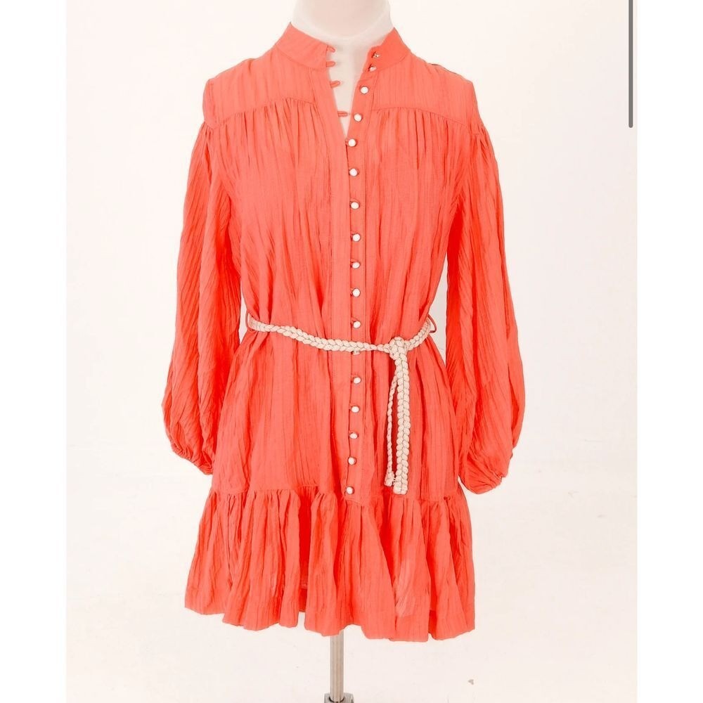 OLIVACEOUS Amber Sky Button Up Dress Coral Size Large New With Tag