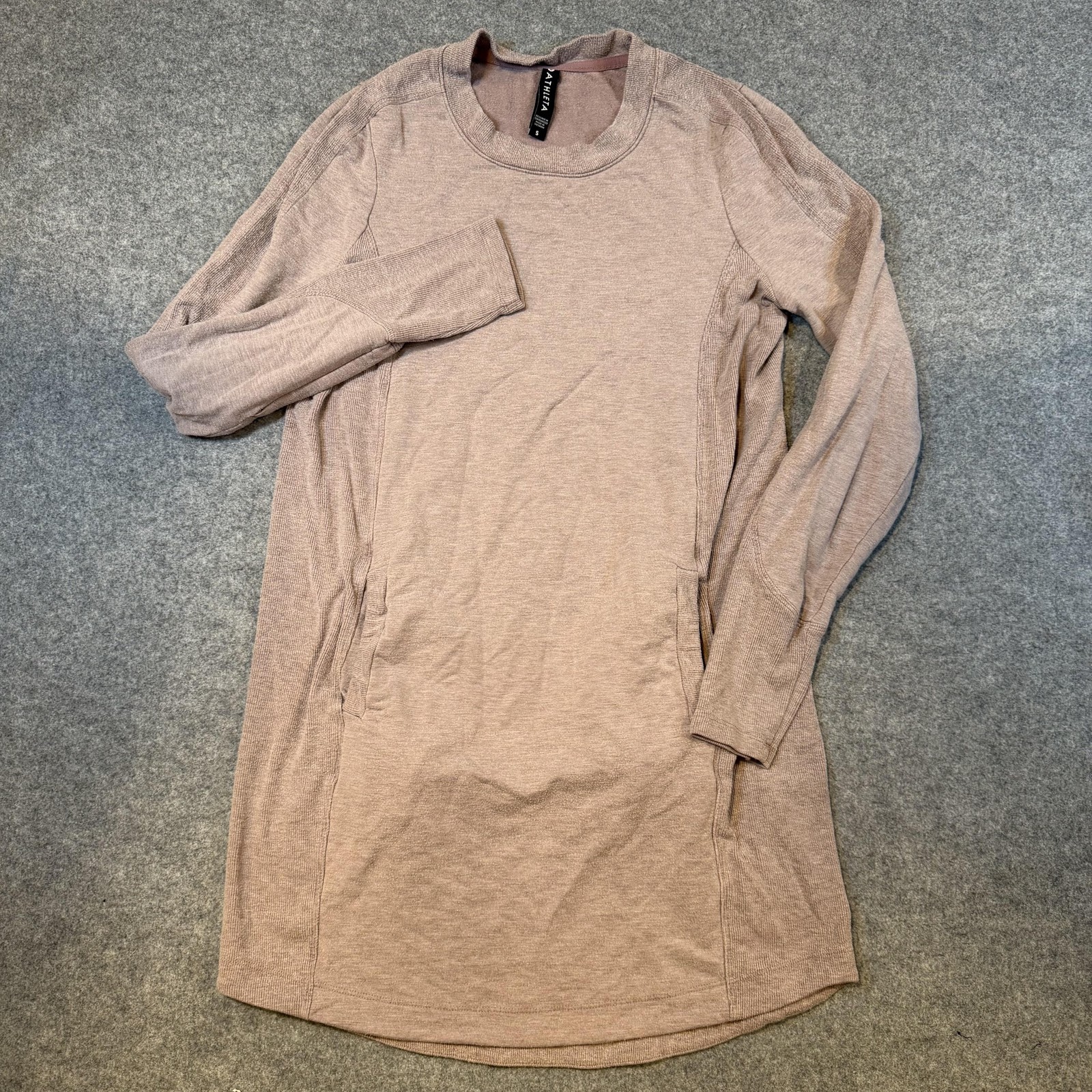 Athleta Dress Womens Small Pink Knit Long Sleeve Sweater Tunic Pockets Casual