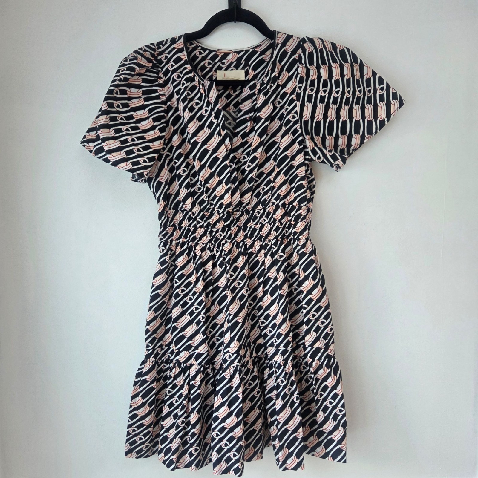 By Anthropologie Somerset Dress Chain Link Pattern Fit and Flare Cotton Size S