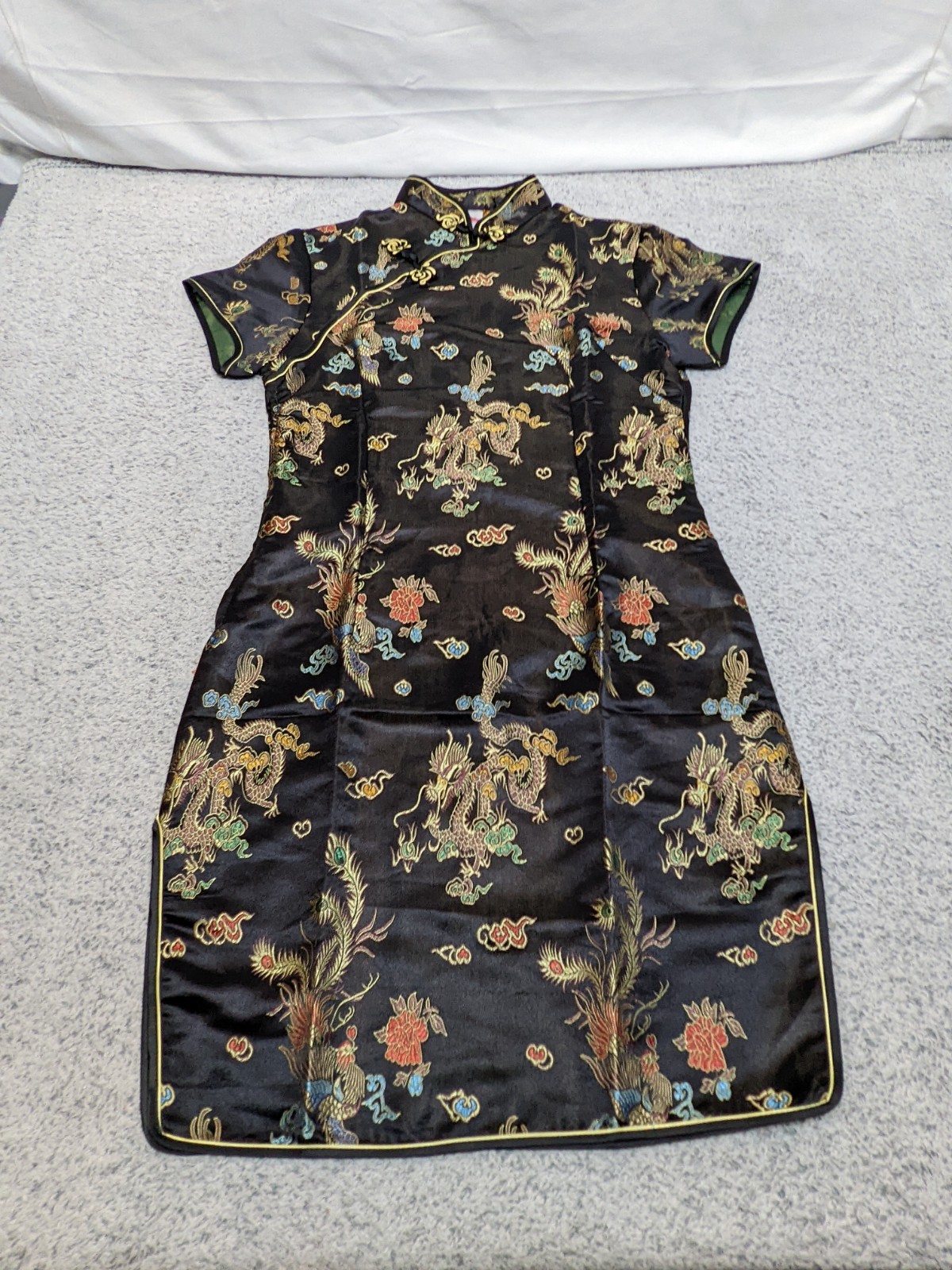 Laogudai Asian Dress XS/S Geisha Black Dragon Floral Cheongsam Qipao