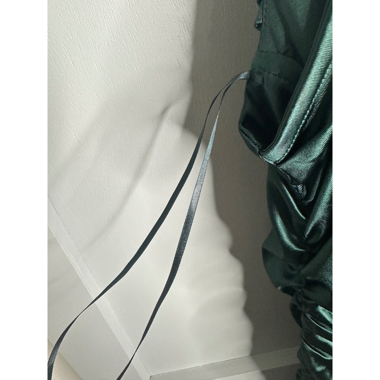 Guess Taima Dark Jade Green Ruched Satin Bodycon Mini Dress XL Q2OK03KB0T0 NWT