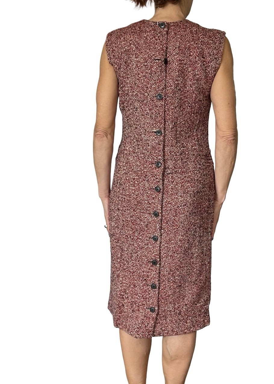 Cacharel Red Tweed Wool Alpaca Dress Sleeveless Shift Sheath Italy Women’s 6