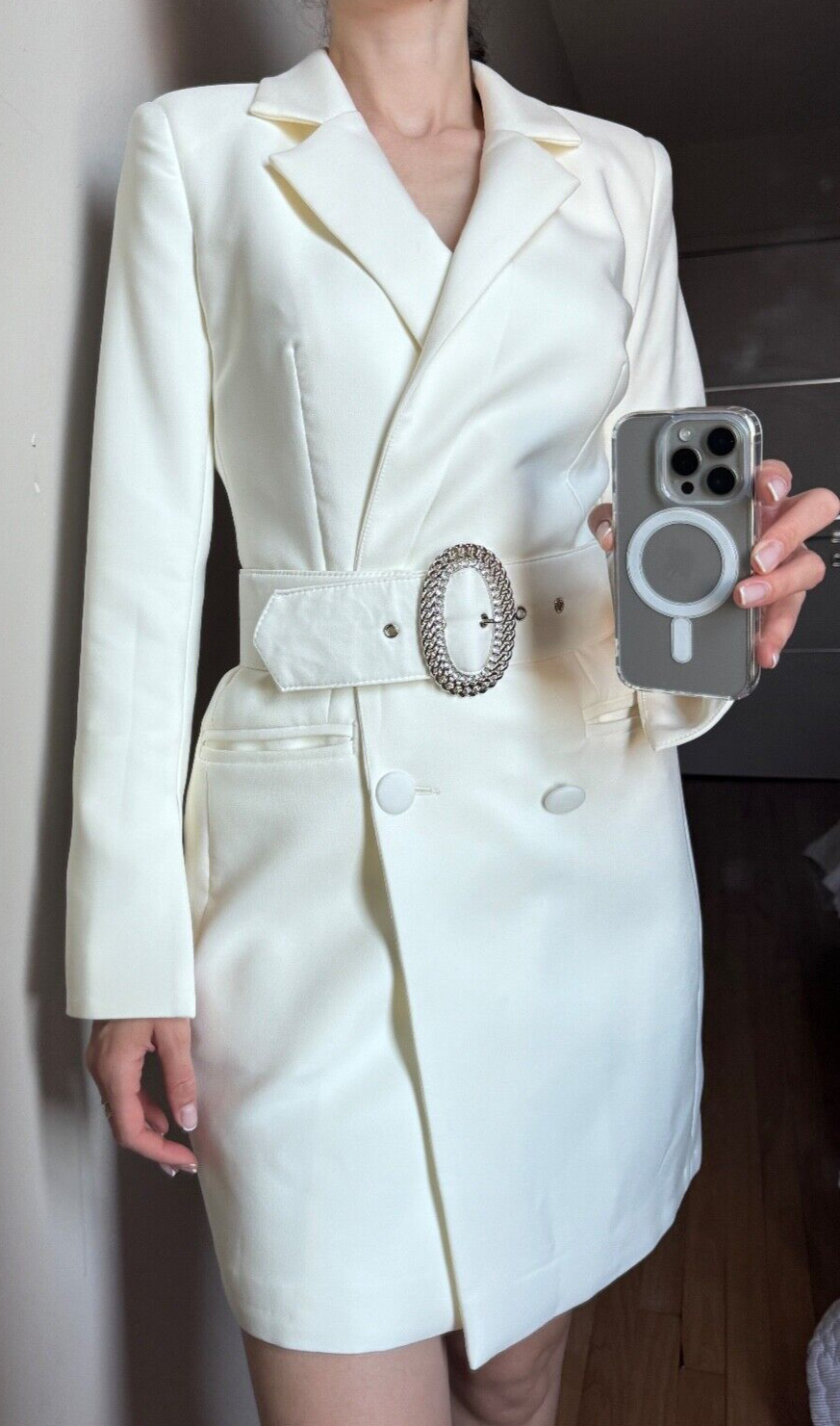 LICHI Belted Cream Mini Dress in sz. SMALL
