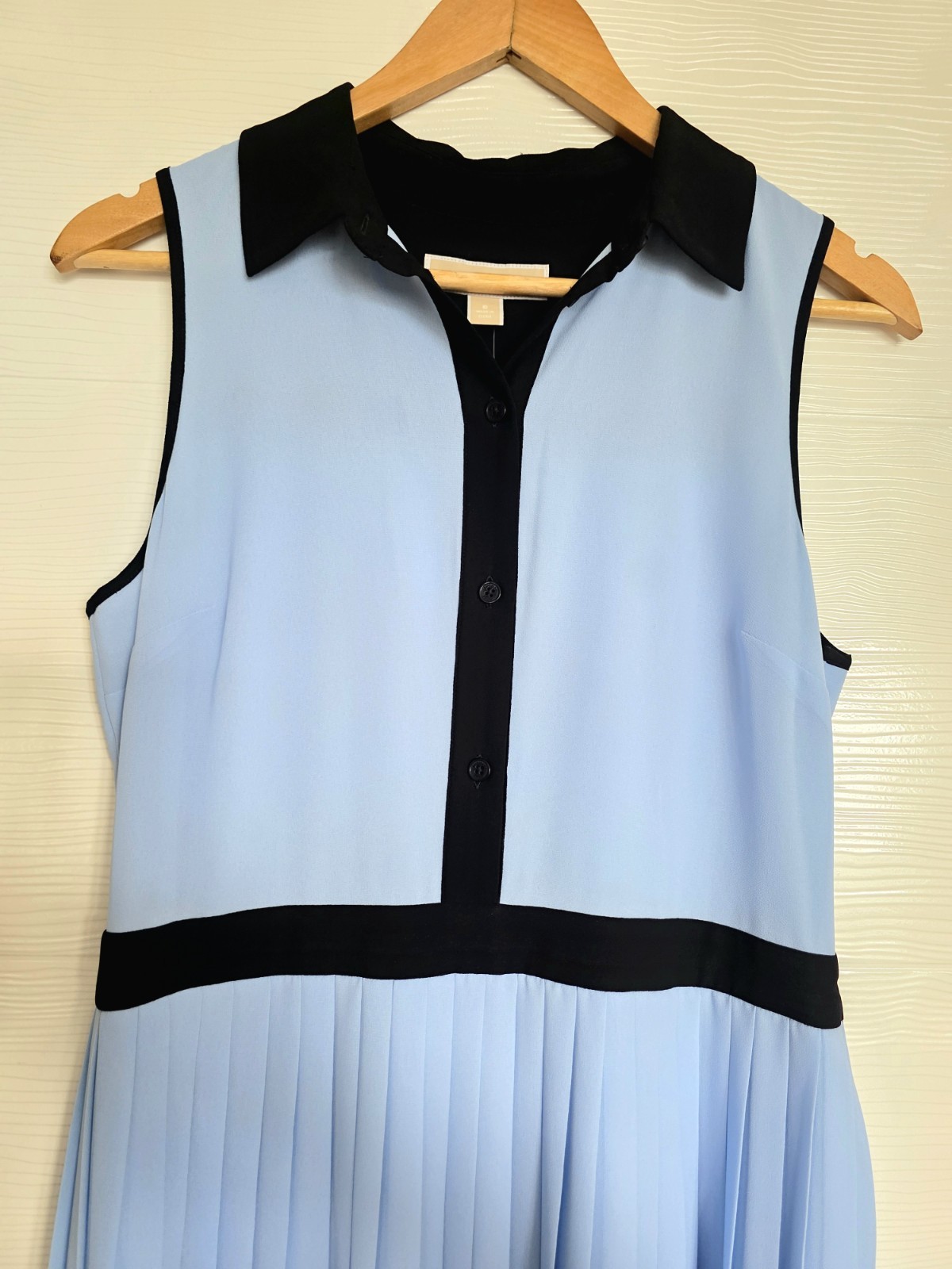 Michael Kors Womens Light Blue Contrast Stripe Pleated Midi Dress (US 6) UK 10