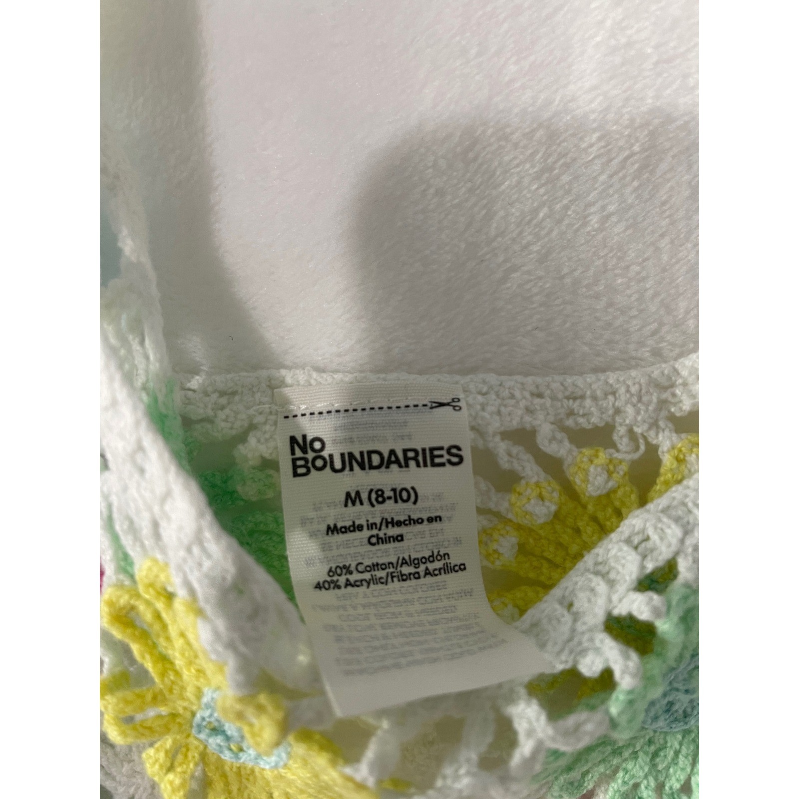 White Colorful Crochet Floral Daisy Mini Dress Sz Med Swim Coverup Boho Festival