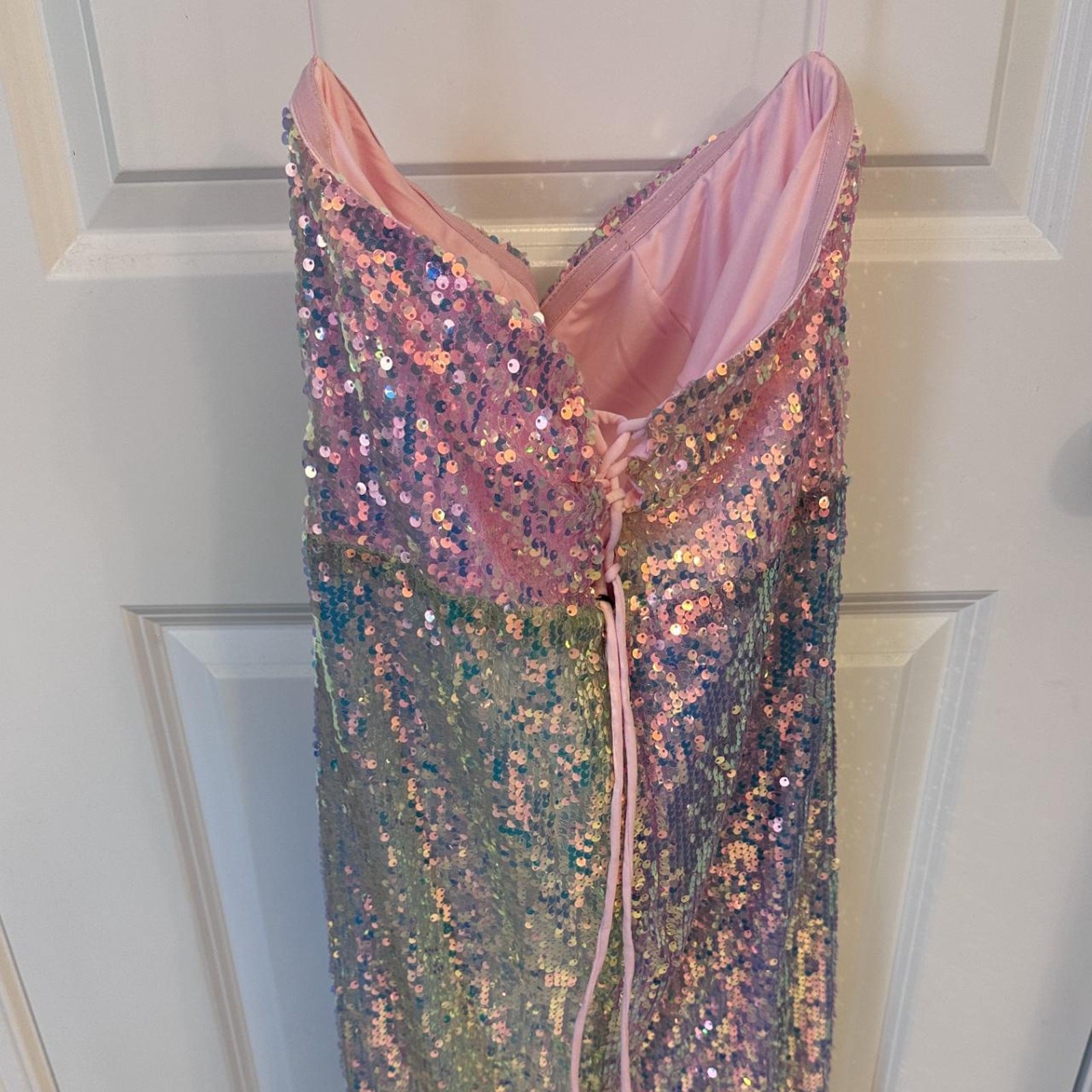 Strapless Sequin Midi Dress with Corset Tie Back Party Dress