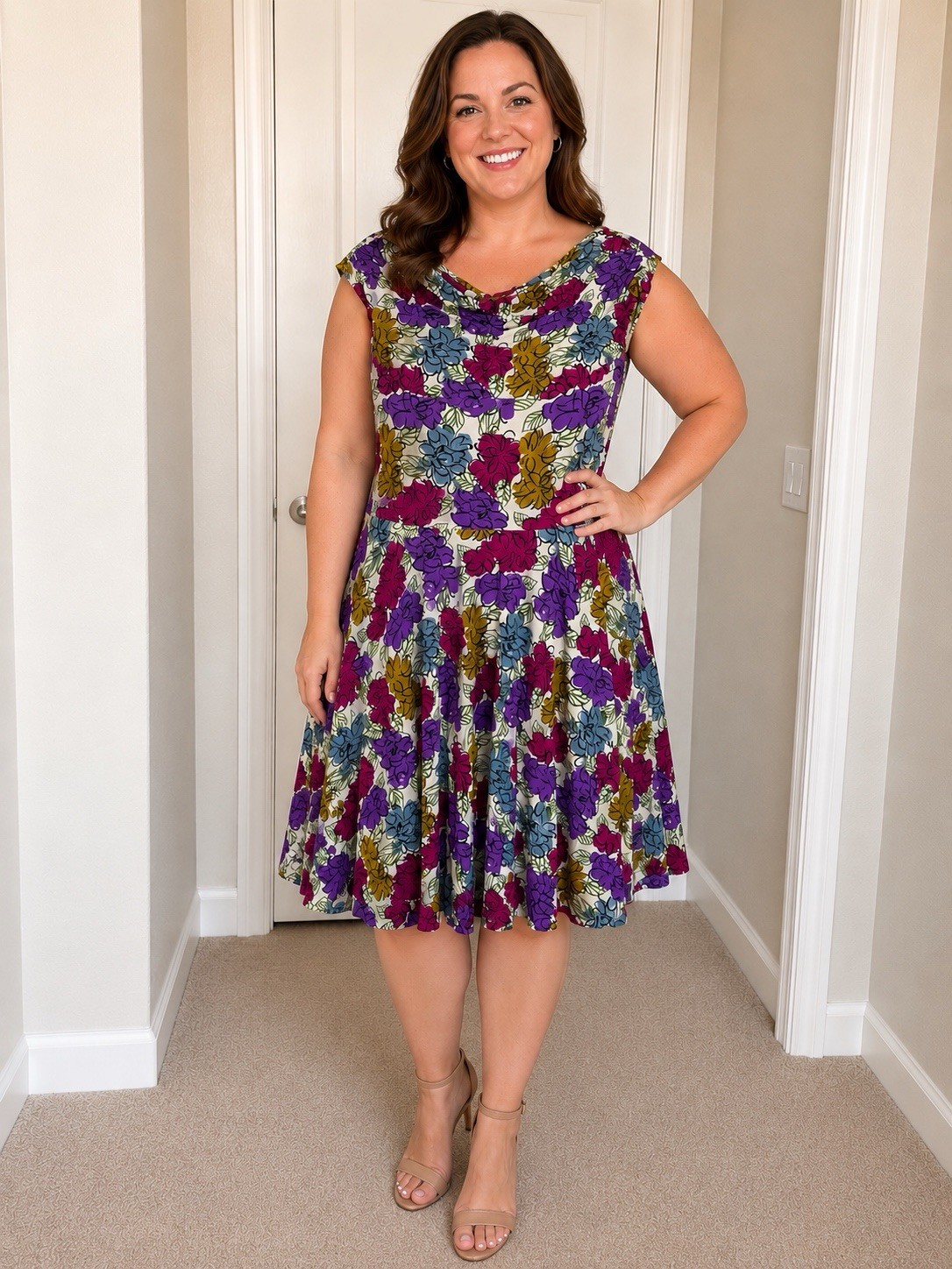 Effie’s Heart Venice Dress Women’s 1X NWT Purple Floral Off Shoulder Tie Belt