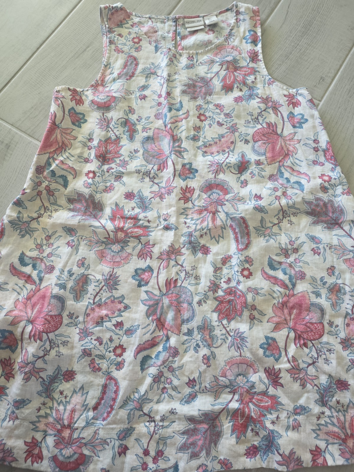 Rachel Zoe 100% Linen Floral Print Sleeveless Dress w Pockets Multi Color Size L
