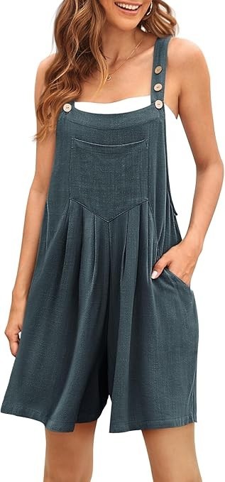Automet Overalls Shortalls Women’s Size Medium Linen Blend Romper Jumpsuit Blue