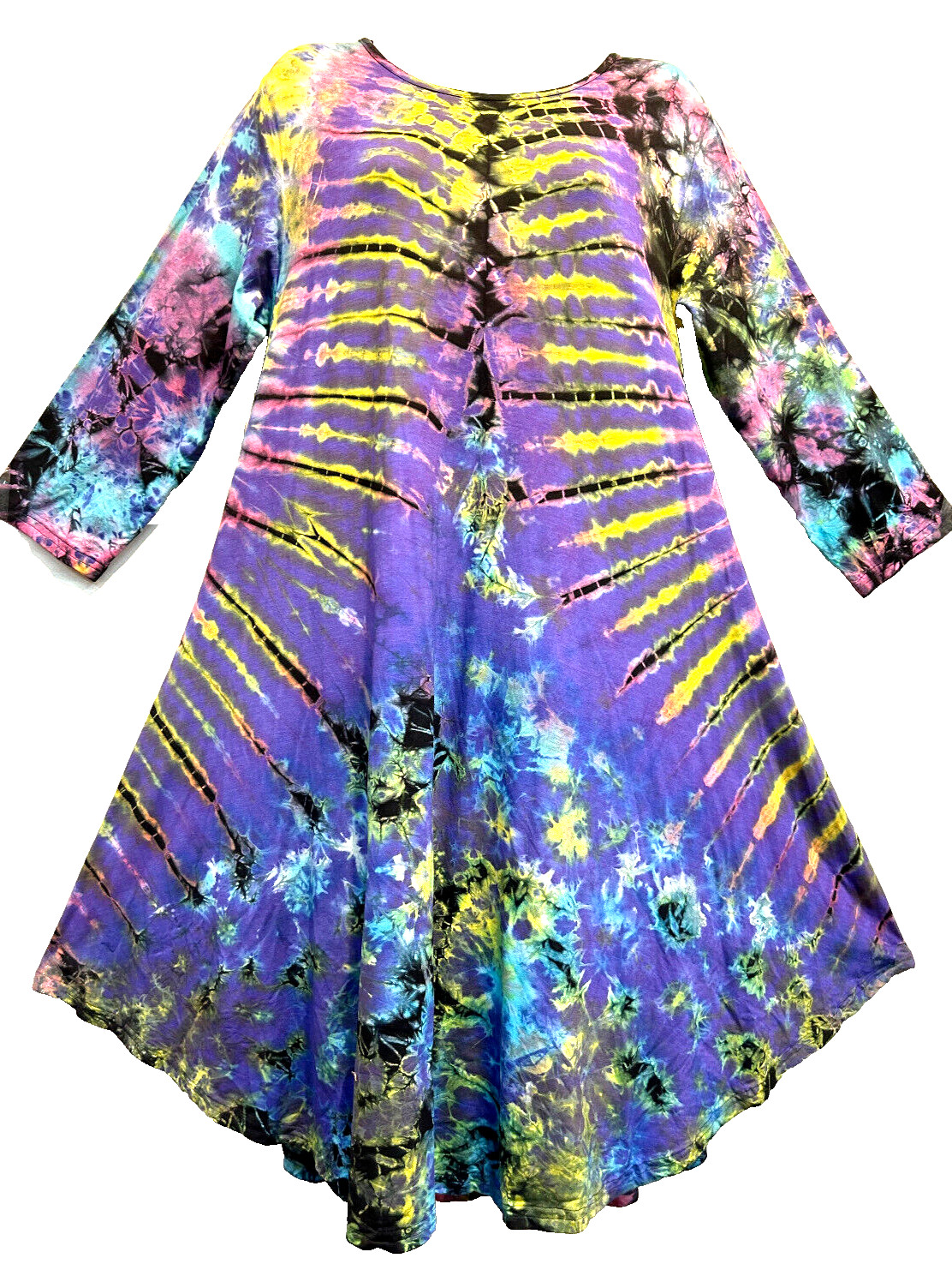 Nwt SACRED THREADS funky ethnic boho hippie tie dyed knit rayon DRESS TUNIC L
