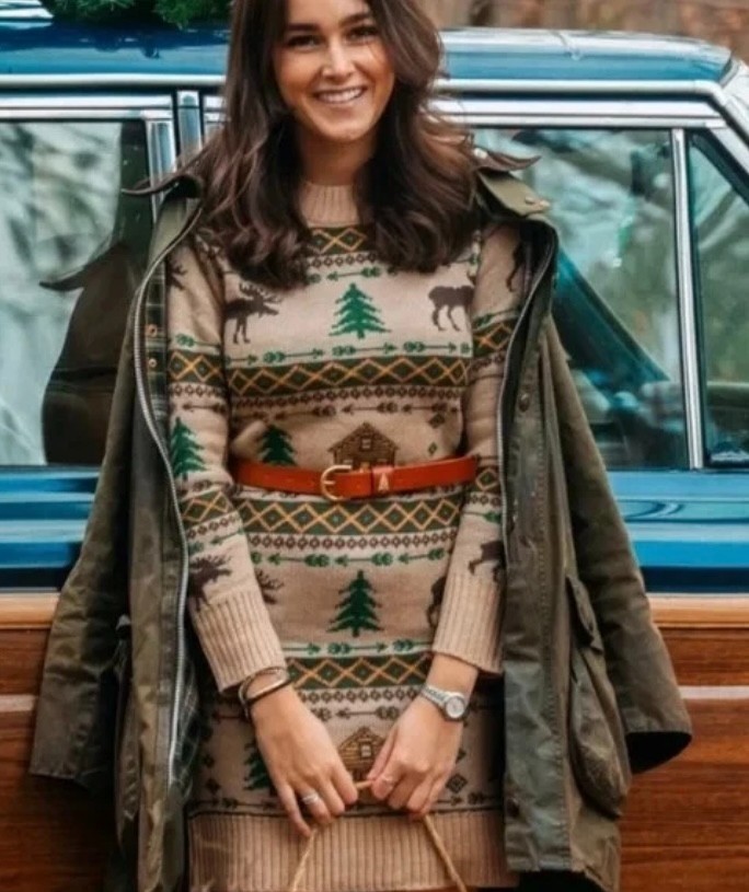 NEW Kiel James Patrick Cozy Cabin Moose Pine Tree Knit Sweater Dress M