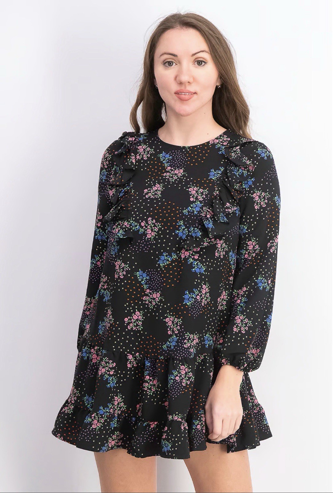 Topshop Floral Hearts Stars Ruffle Mini Dress Sleeves Travel Wedding