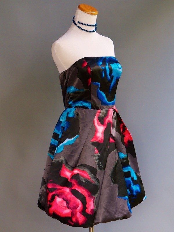 Express Psychedelic Bold Print Op Art Floral Strapless Party Bubble Dress sz S 6