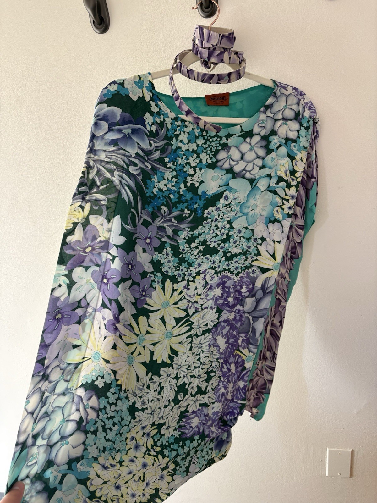 Missoni Made In Italy Floral Silk Blend Belted Dress Purple Green US 8/10/12