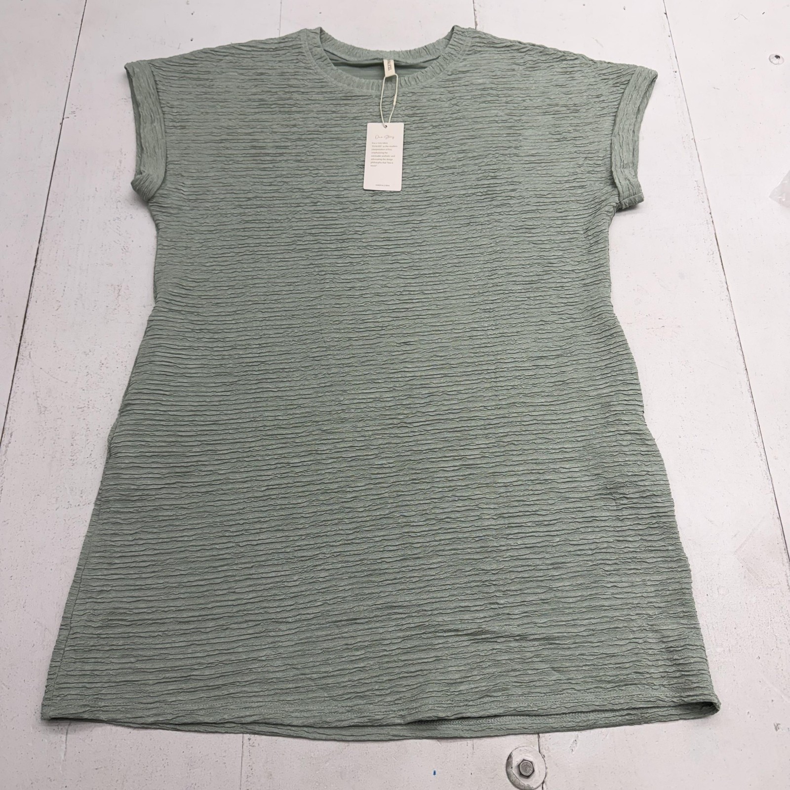 EVALESS T-Shirt Dress Womens 2XL Green Textured Crewneck Sleeve Pockets Casual