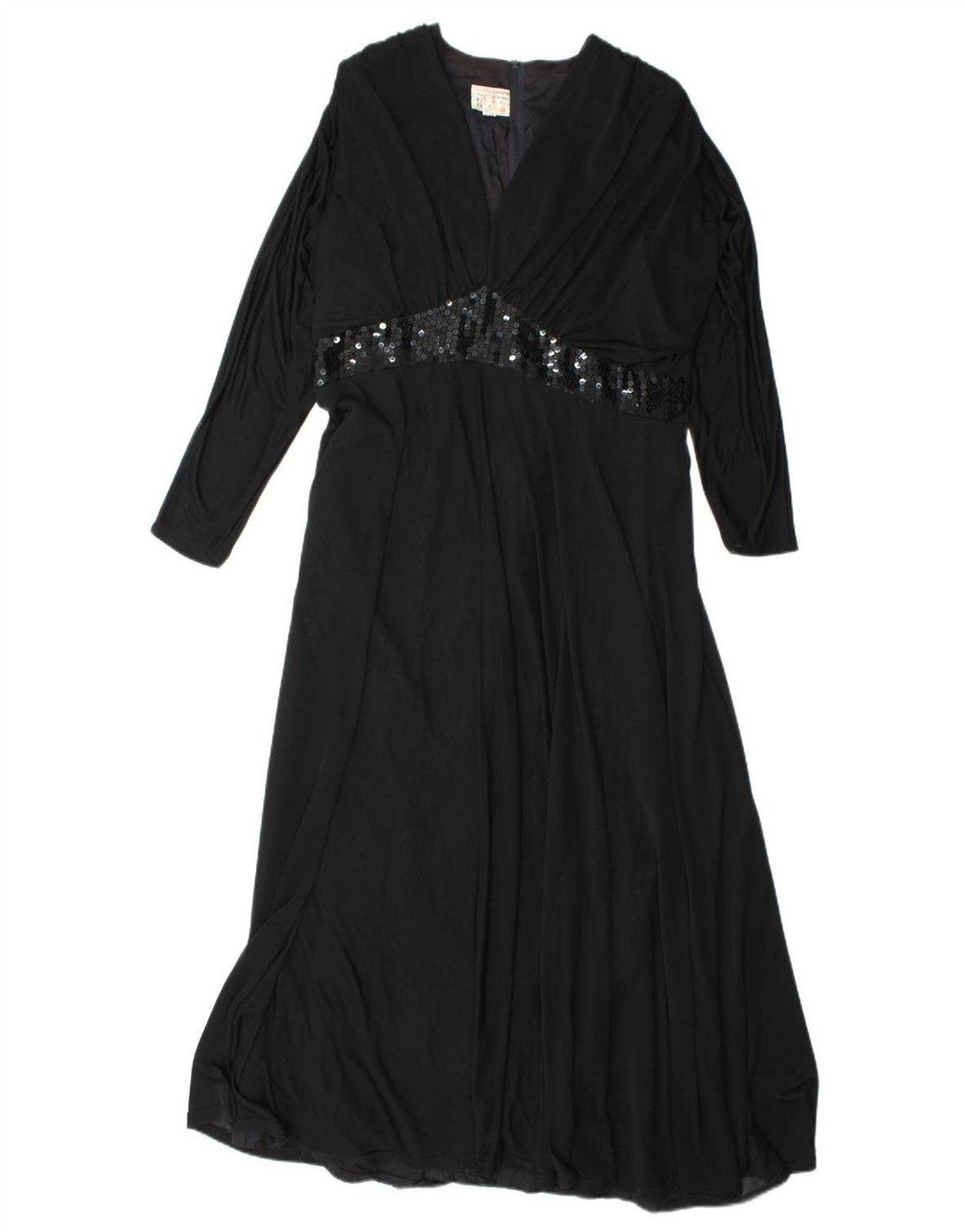 VINTAGE Womens Long Sleeve Maxi Dress EU 44 XL Black Polyester BT10