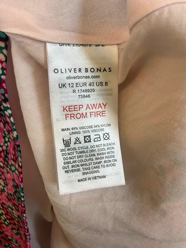 Oliver Bonas Tranquil Print Pink Mini Tiered Dress UK 12 BNWT