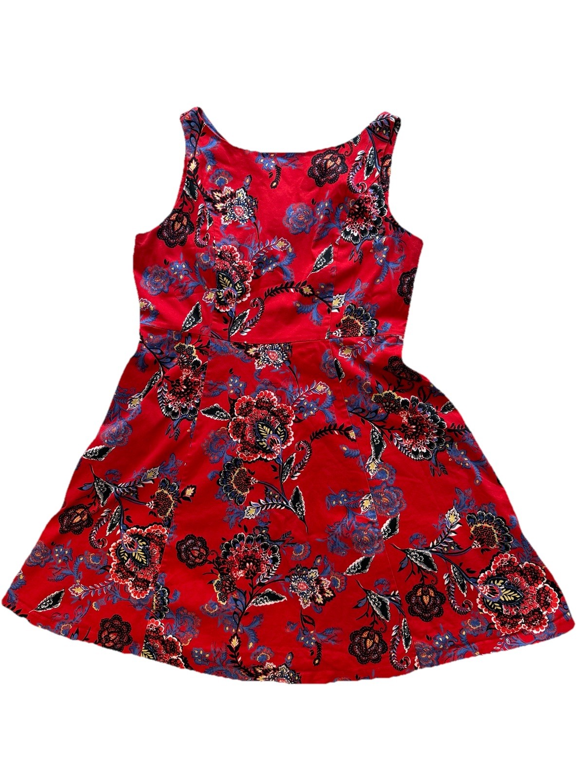Per Una Floral Dress Skater Red Fit & Flare UK 20 Boho Party Wedding Evening