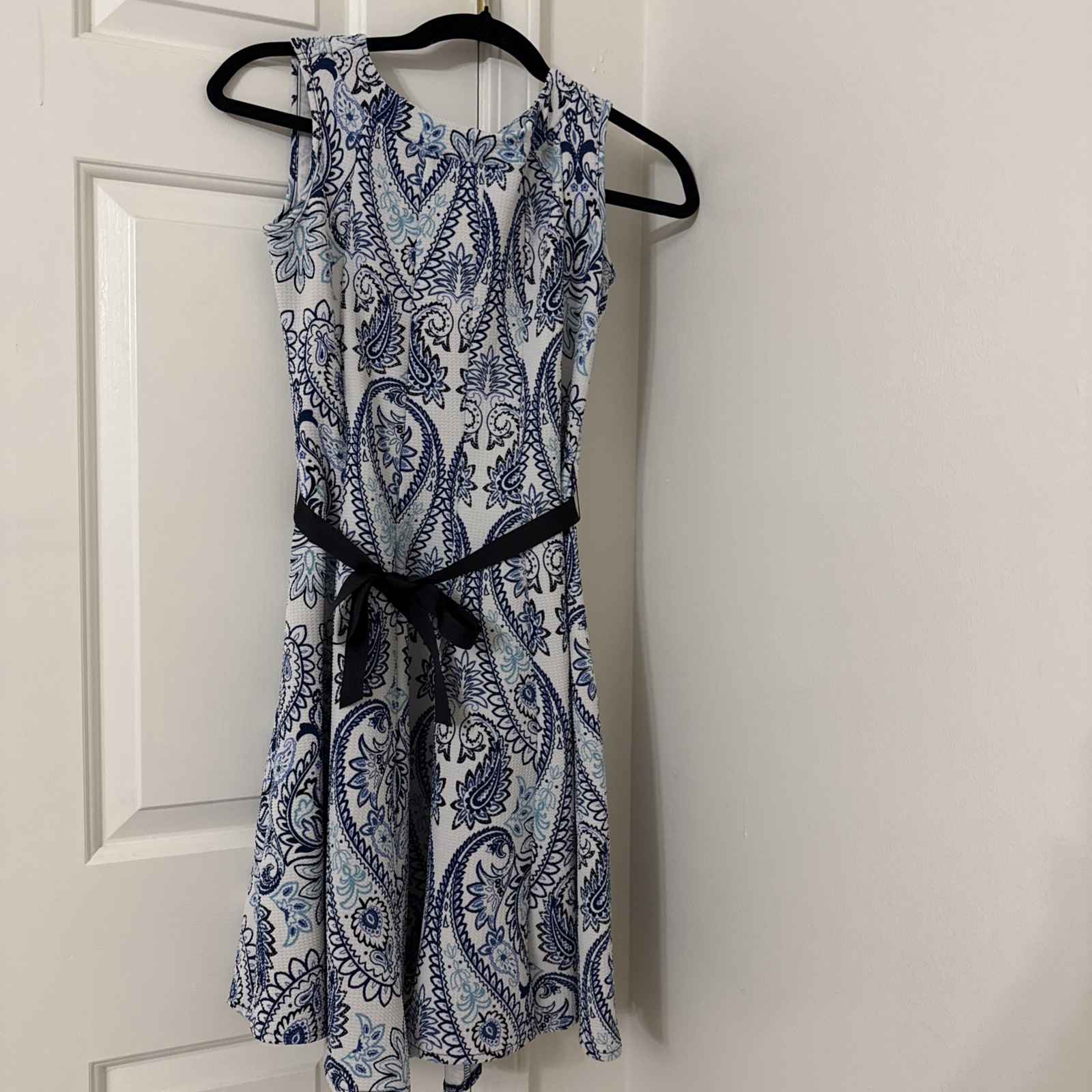 Haani Womens Dress PS Blue Petite Sleeveless Paisley Stretch Textured B13