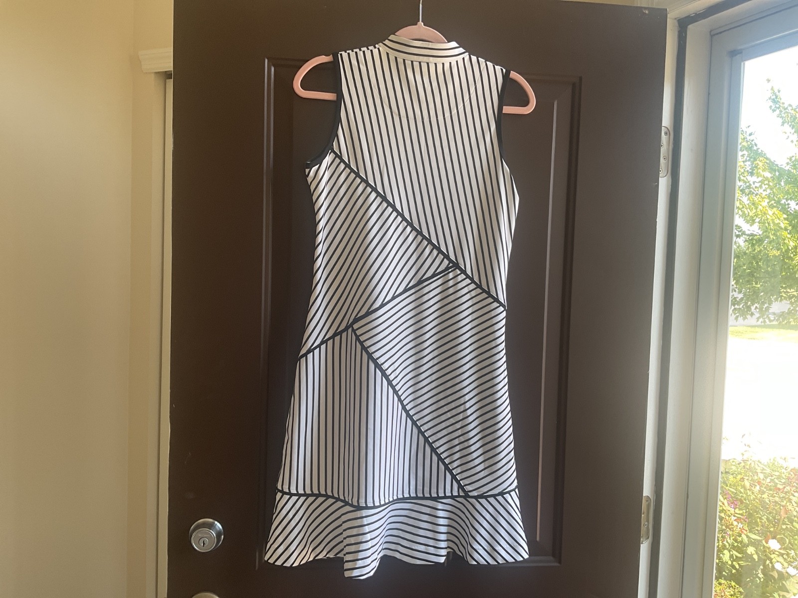 Tail Mock Neck Zip Lines Black White Stripe Dress Women’s Small