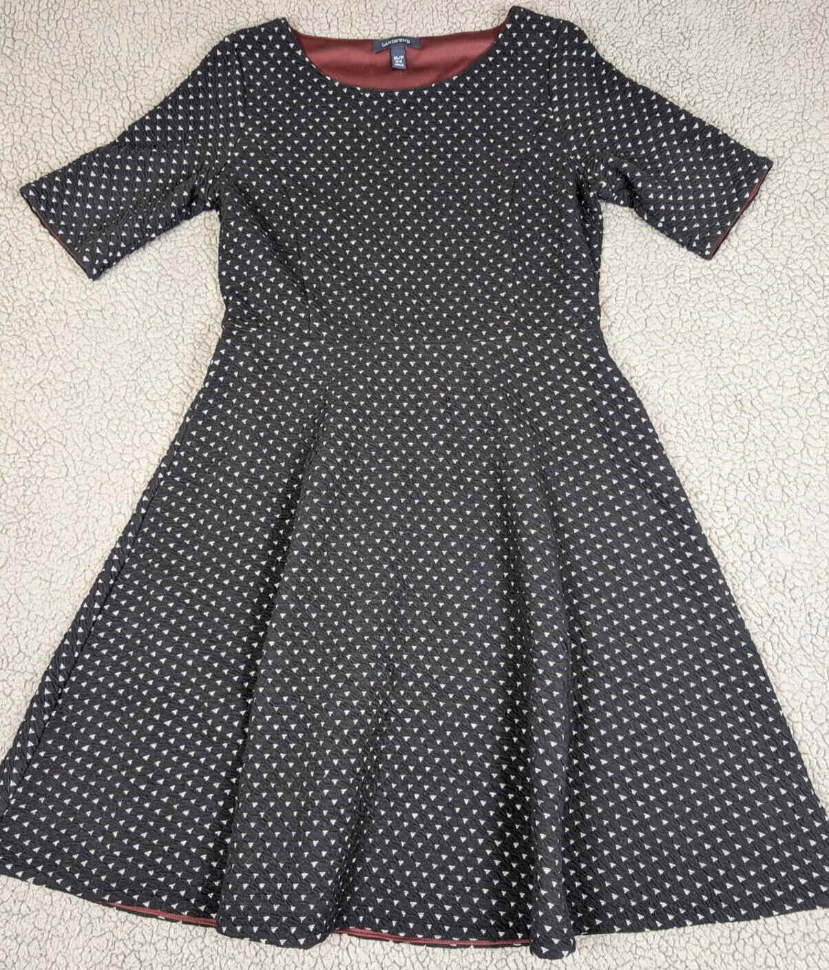 Lands End Aline Black White Textured Dress Sz M (10-12) Great Little Black Dress