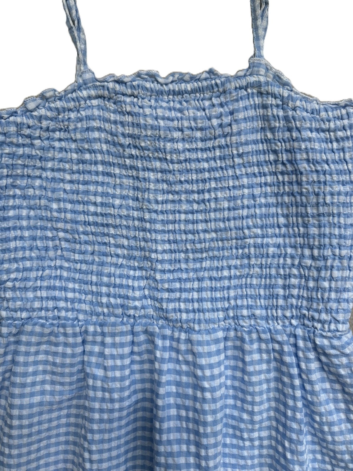 Cottagecore Blue Gingham Midi Sleeveless Straps Dress Size Medium Cotton