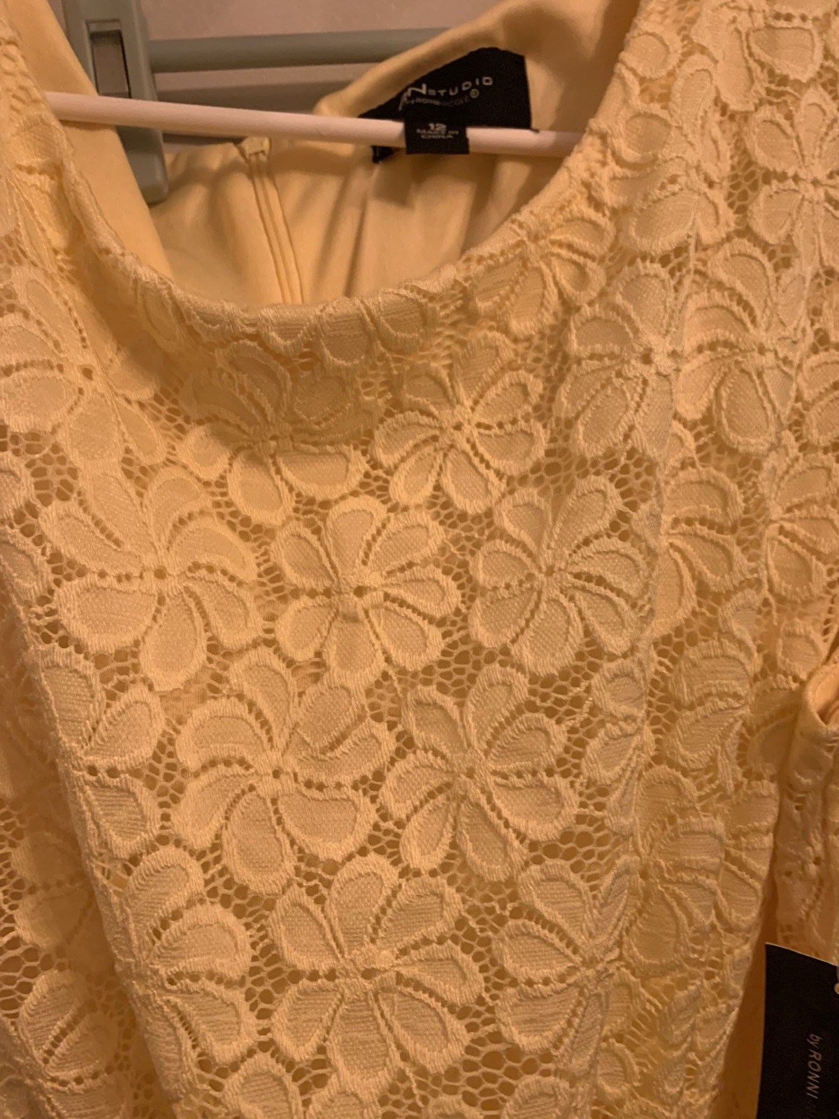 Rn Studio Womens Plus Size 12 Lined Yellow Lace Side Tie Dress NWT