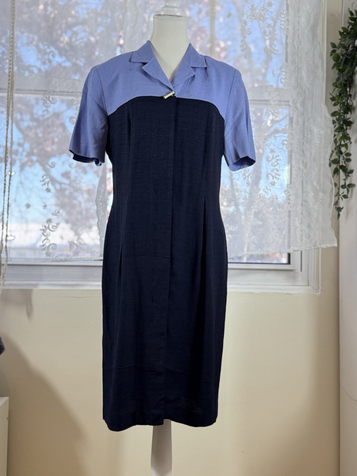 Vintage USA Acetate Blend Midi Dress Structured Short Sleeves Dress Classic