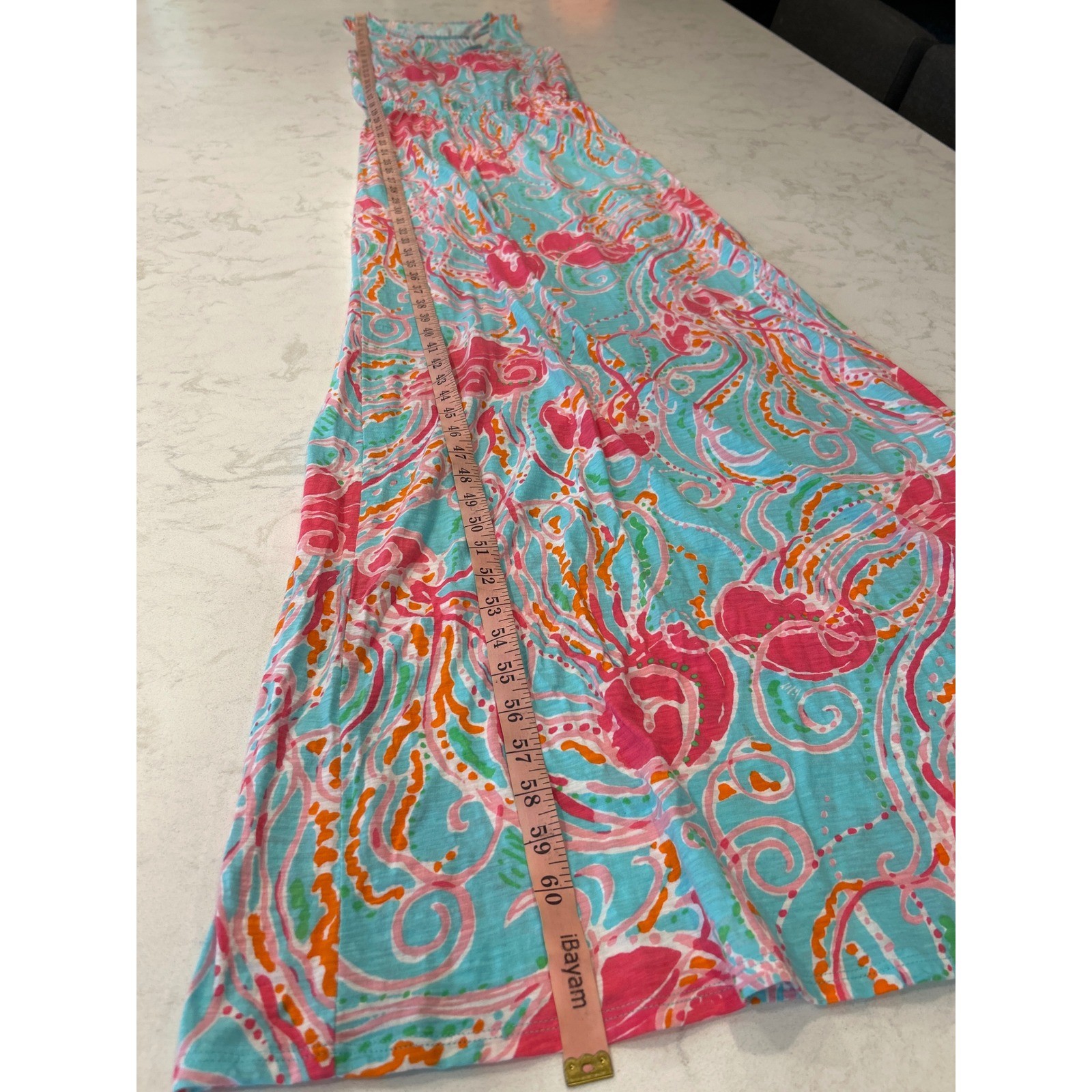 Lilly Pulitzer Jellyfish Jam Cotton Maxi Dress Blue Pink V-Neck Racerback Small